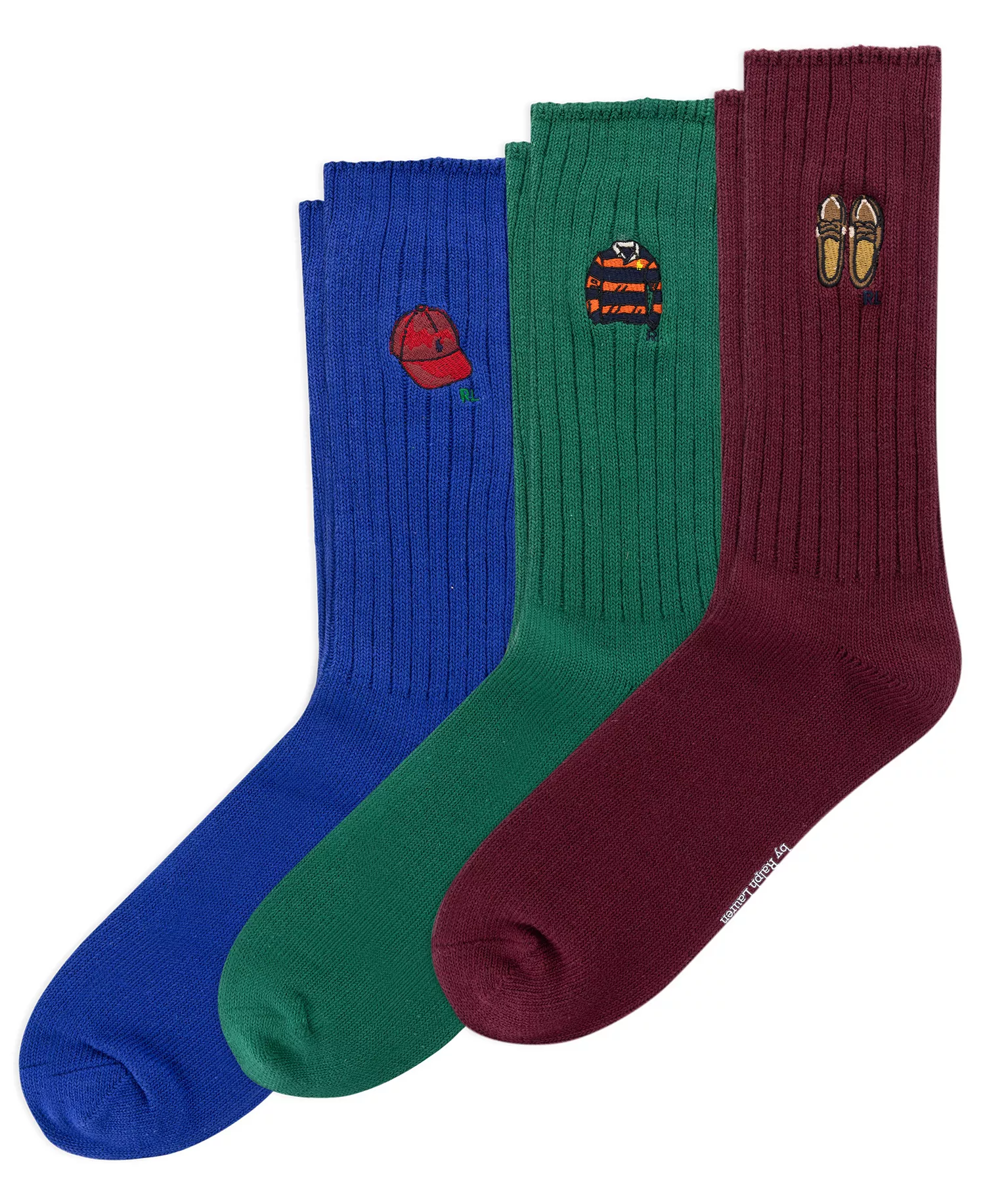 Men's 3-Pack Novely Embroidered Socks Gift Box - Wine - 7-12