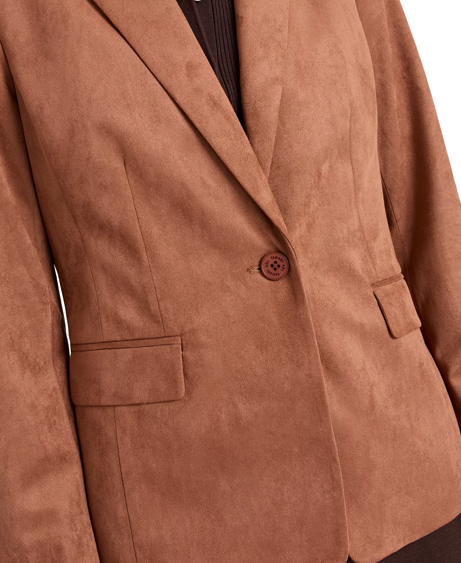 Women's Suede Notch Collar One-Button Blazer - Tawny - 2