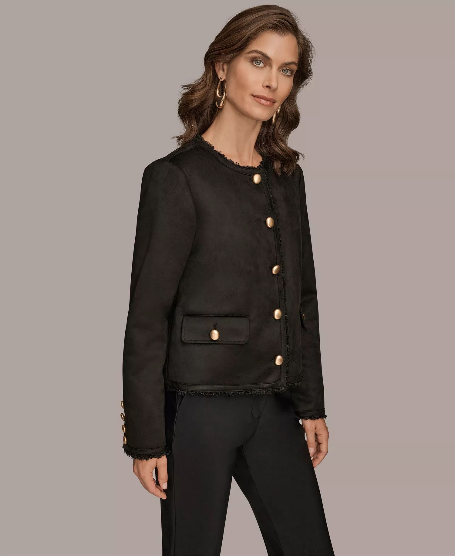 Women's Button Front Boxy Coat - Black - L