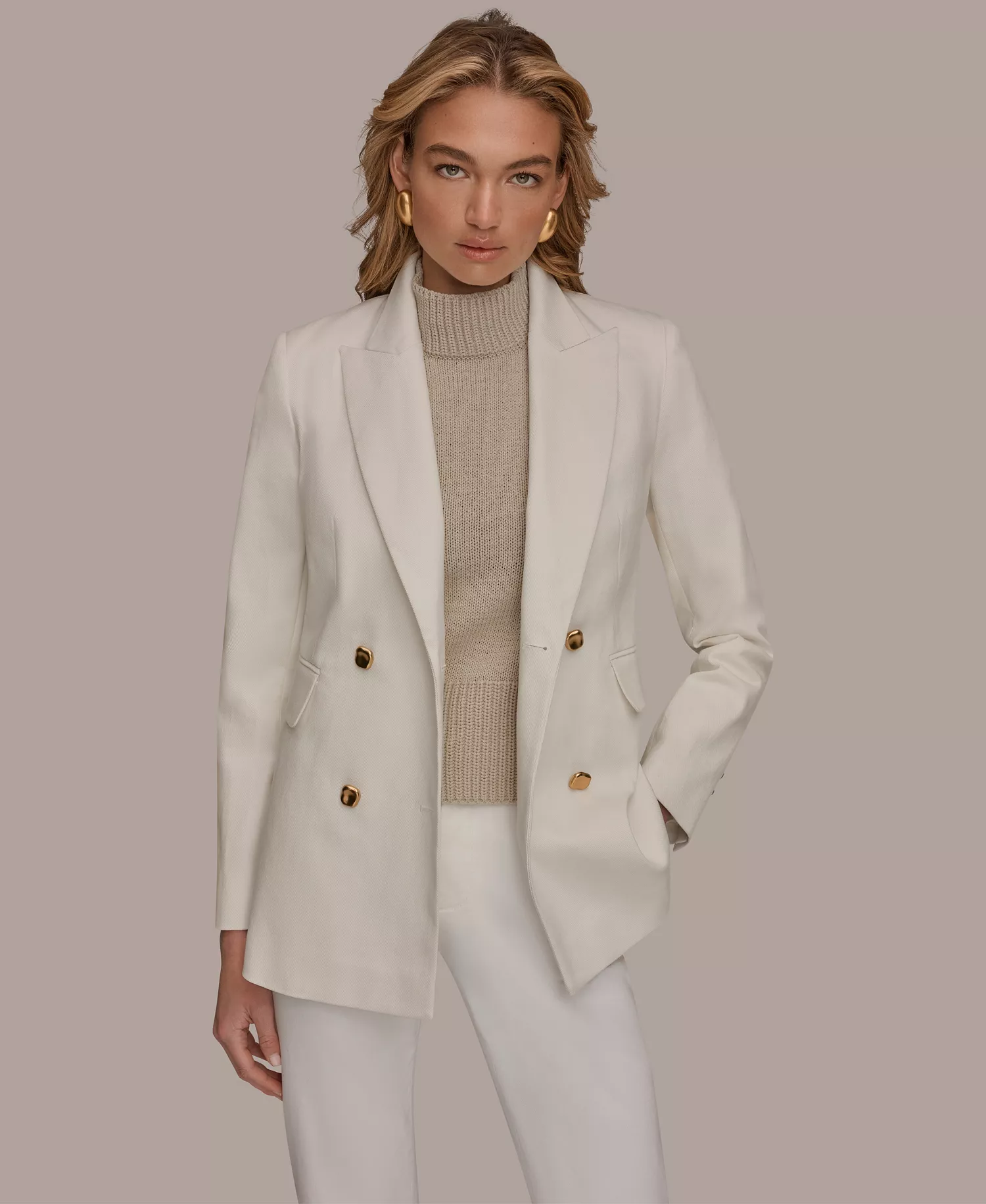 Women's Double Breasted Blazer Jacket - Cream - L