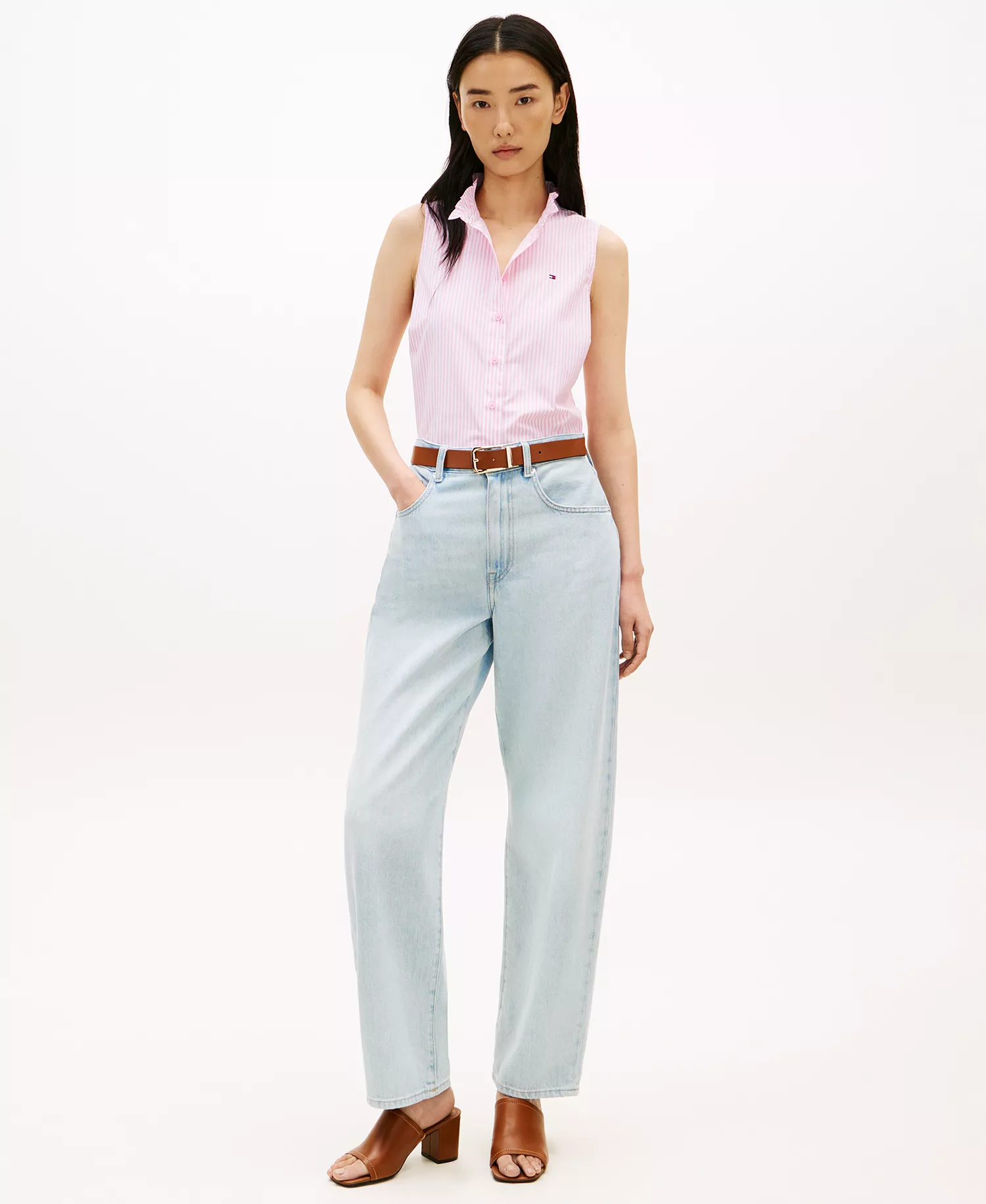 Women's Classic Frill Sleeveless Shirt - Classic Ithaca White Rose Petal - L