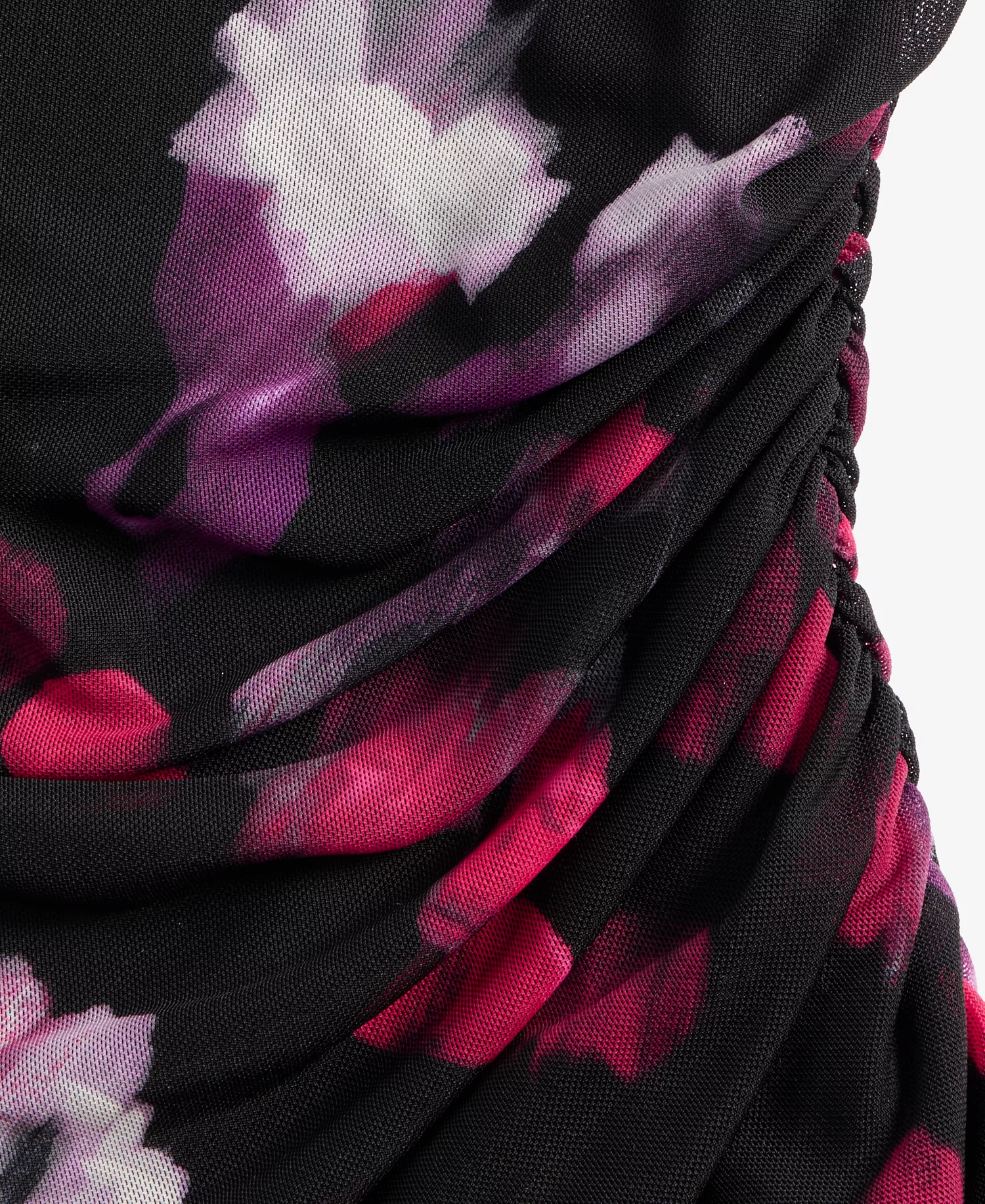 Women's Printed Long-Sleeve Draped Mesh Top - Ava Blooms - L