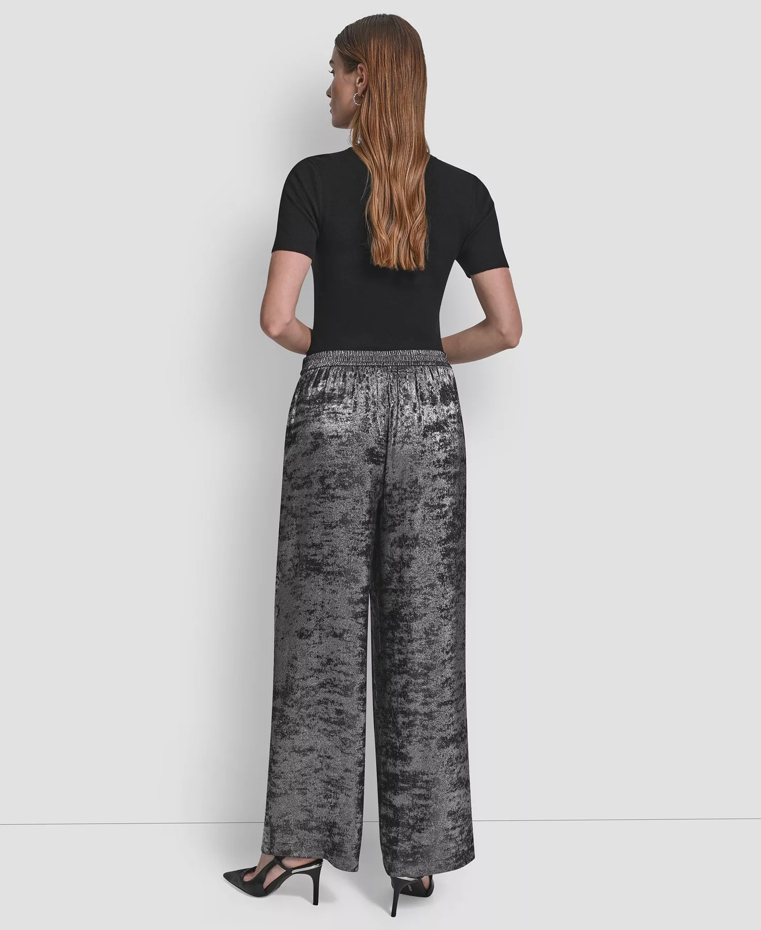 Women's Textured Pull-On Pants - Silver - L