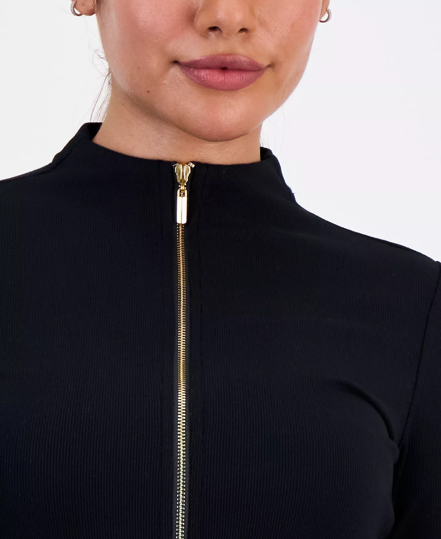 Petite Mock-Neck Zip-Front Top, Macy's Exclusive  - Deep Black - P/L