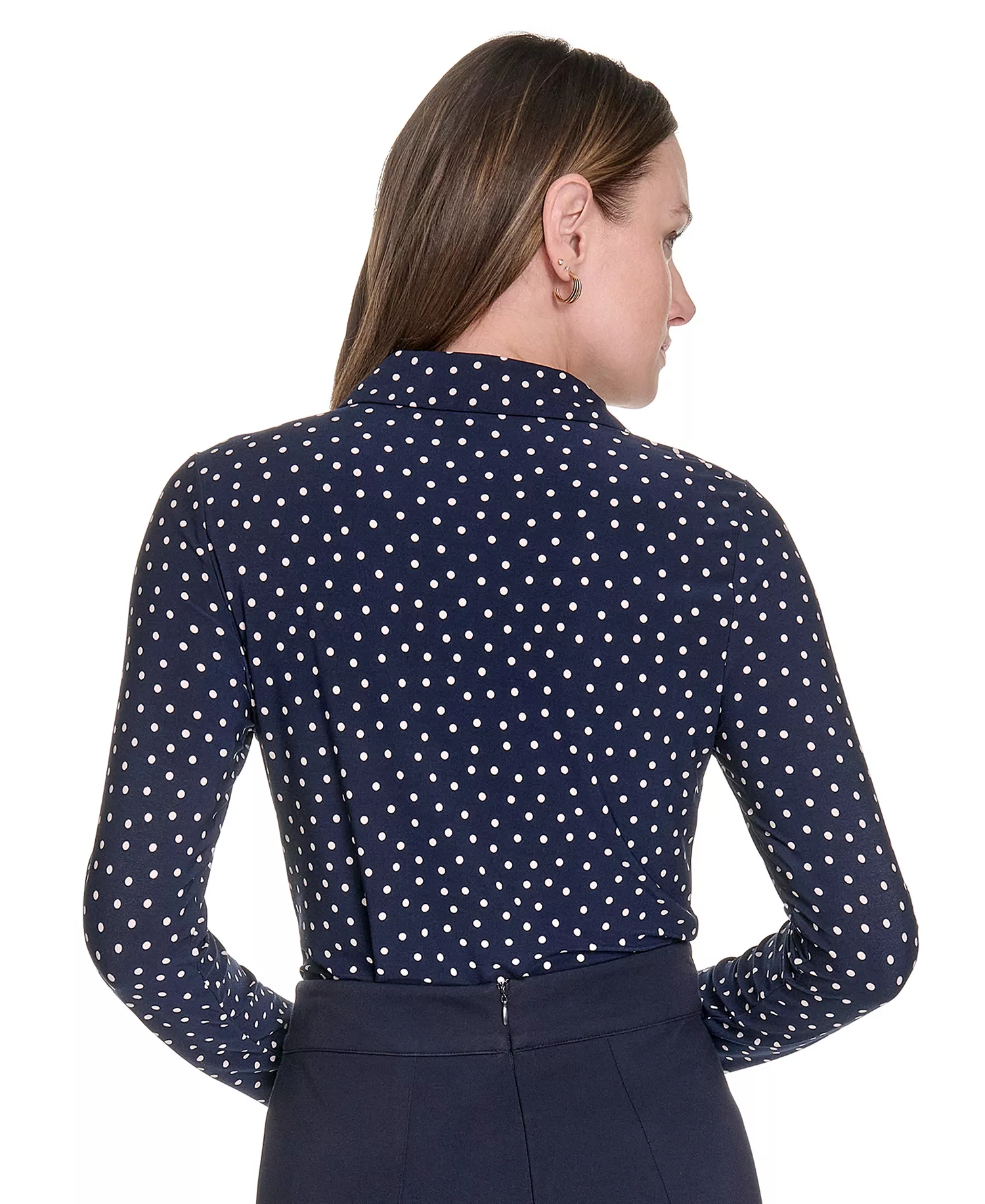 Women's Dot-Print Long-Sleeve Knit Blouse - Midnight/ Powder - L
