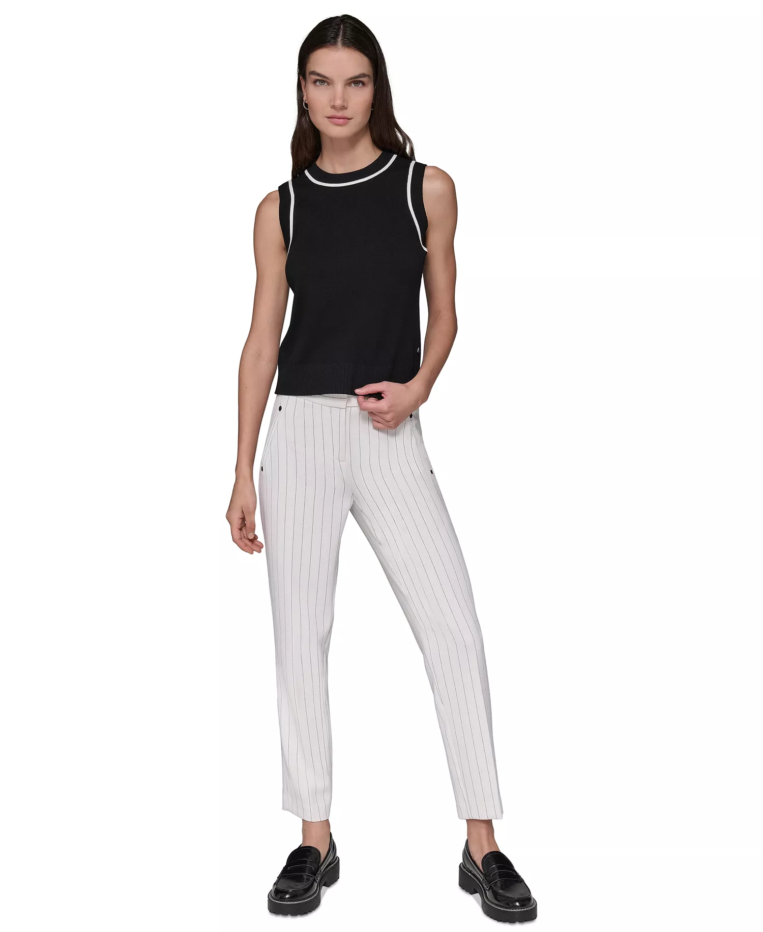 Women's Contrast-Trim Sleeveless Sweater - Black - L