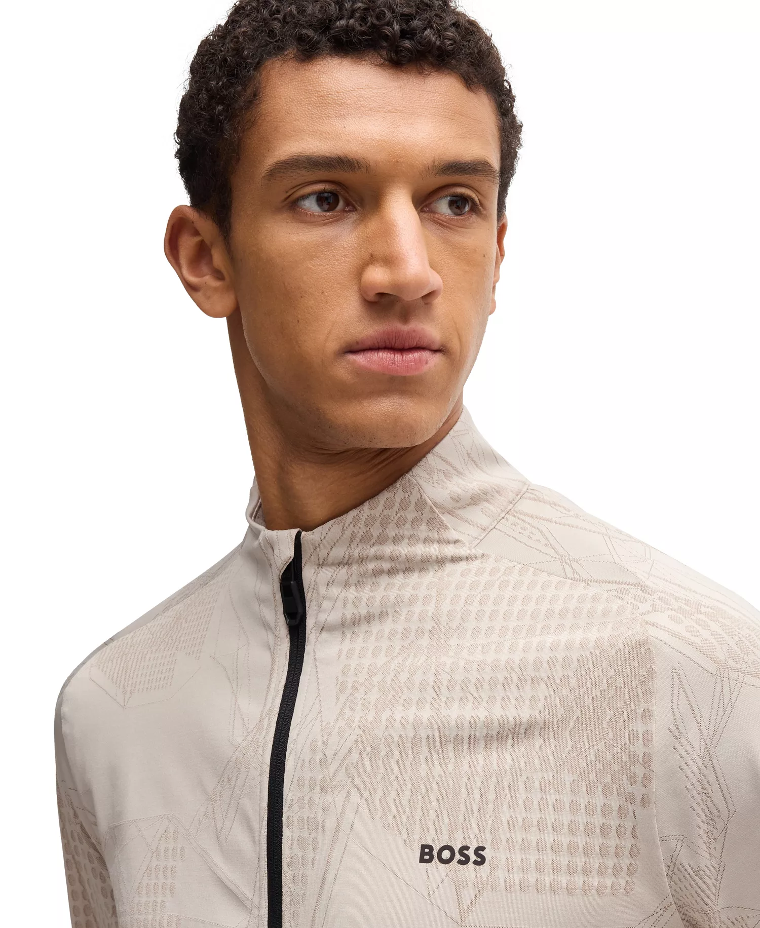 Men's Jacquard Pattern Active Zip-Up Sweatshirt - Open Beige - 2XL