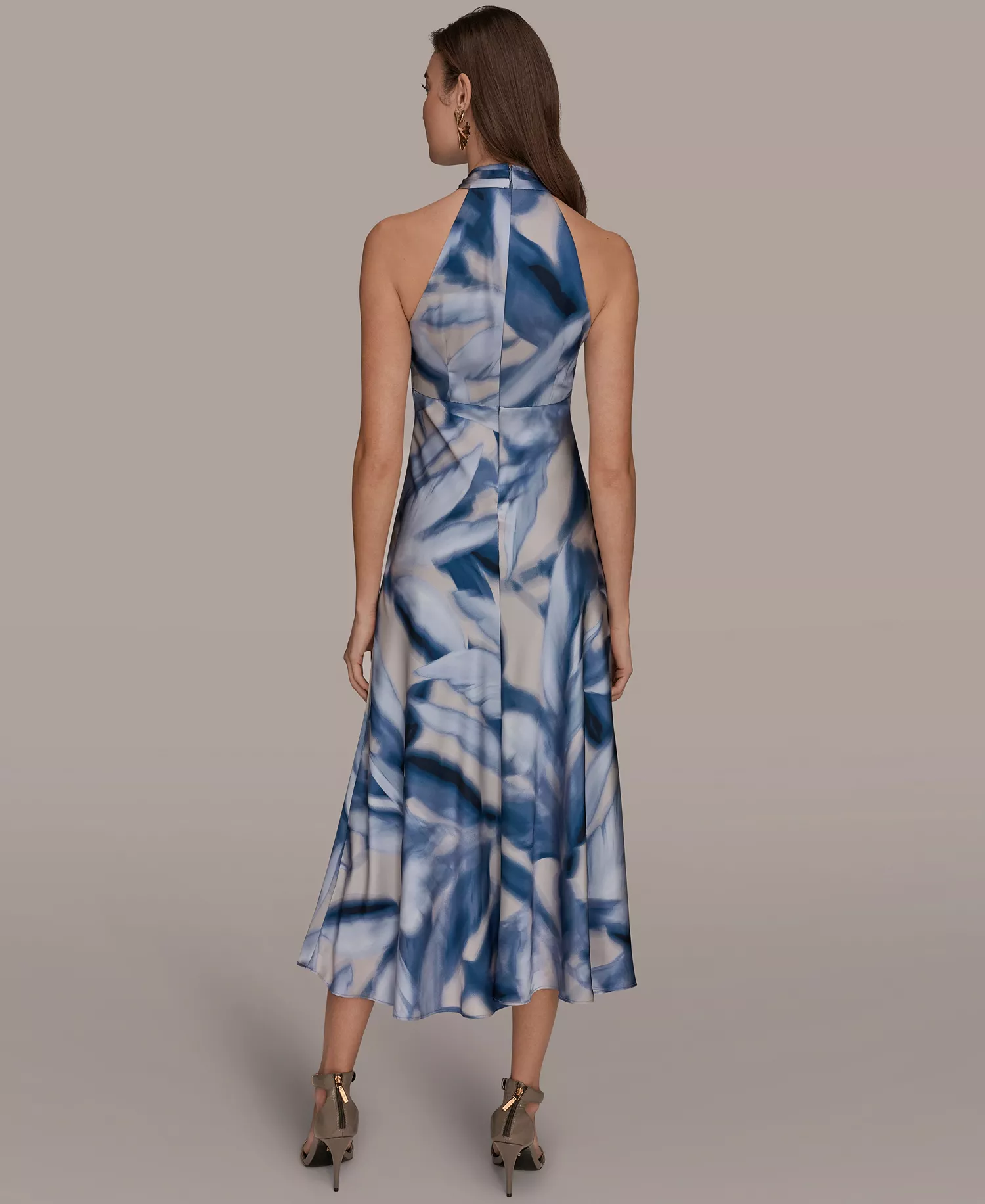 Women's Halter Neck A-Line Midi Dress - Vapor Multi - 10