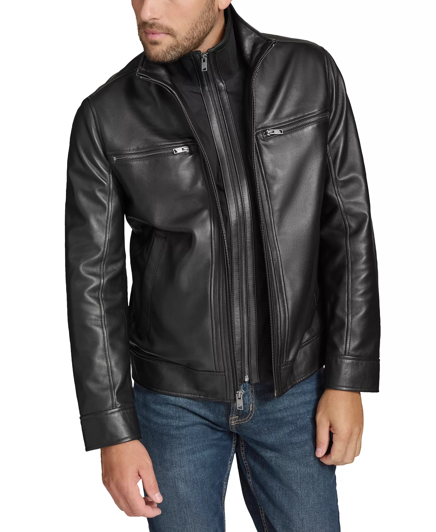 Men's Winton Leather Jacket - Black - L