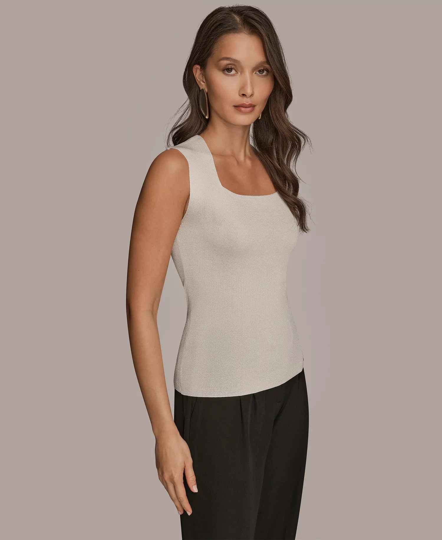 Women's Sleeveless Square Neck Sweater - Cream - L