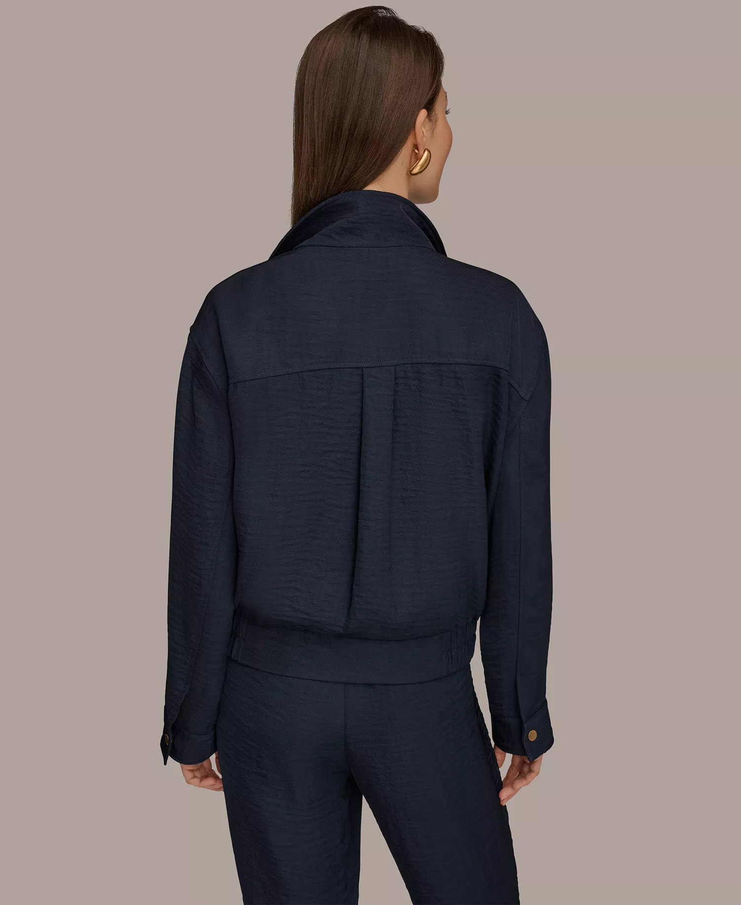 Women's Zip-Up Jacket, Cowl Neck Top and Pleated Straight Pants - Nightfall - L