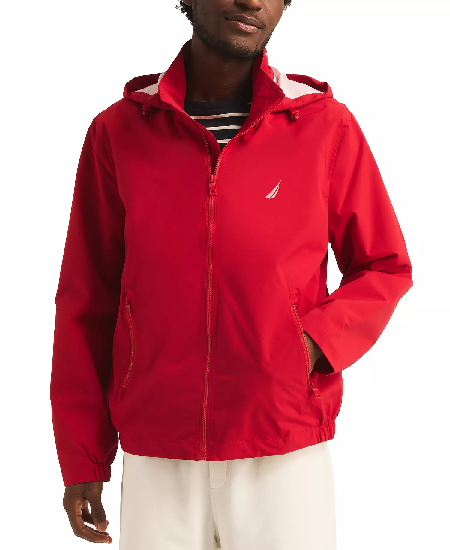 Men’s Classic Rainbreaker Hooded Zip-Front Lightweight Jacket - Naut Red - 2XL
