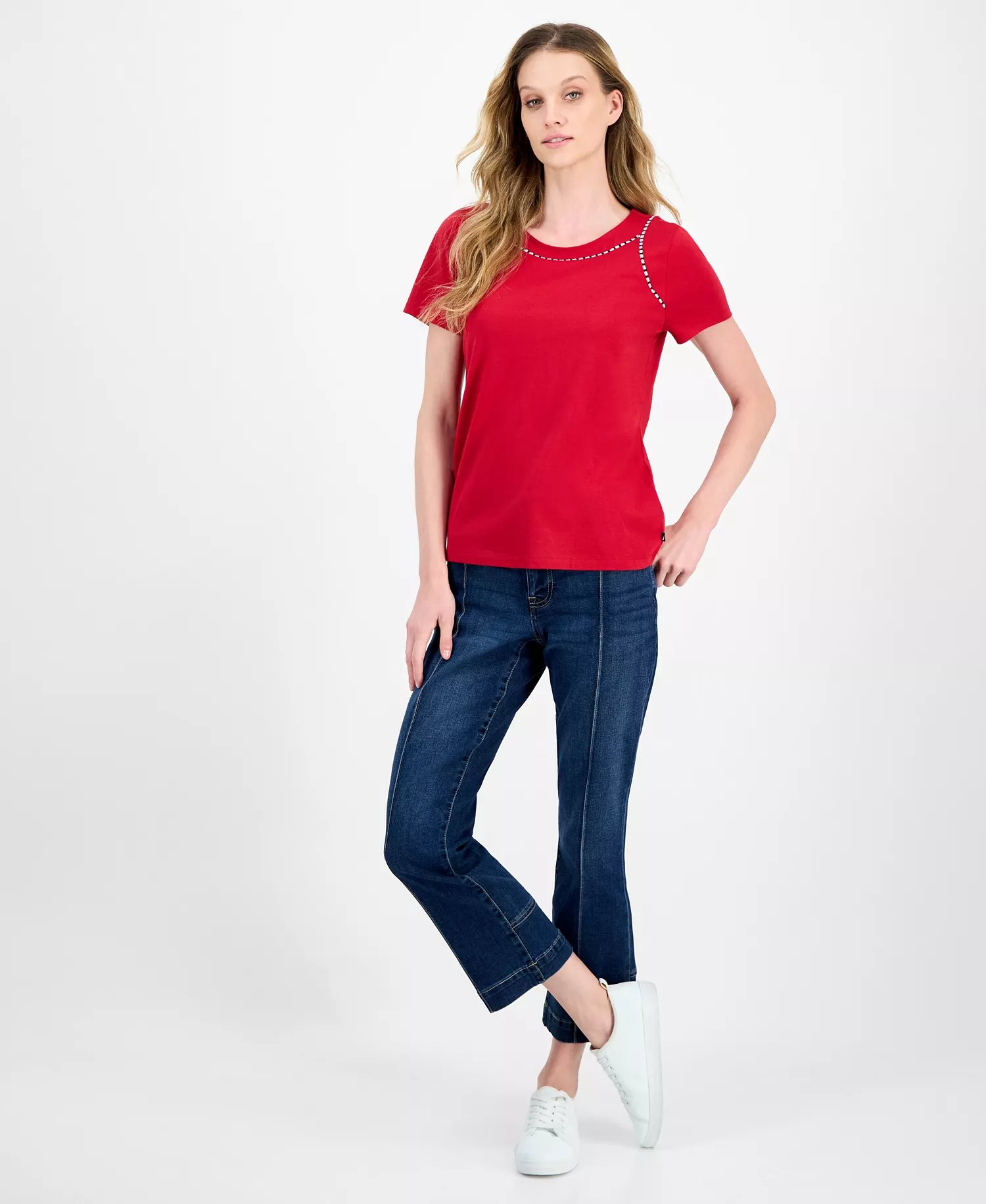 Nautica Women's Knit-Trim Top - Red - XL