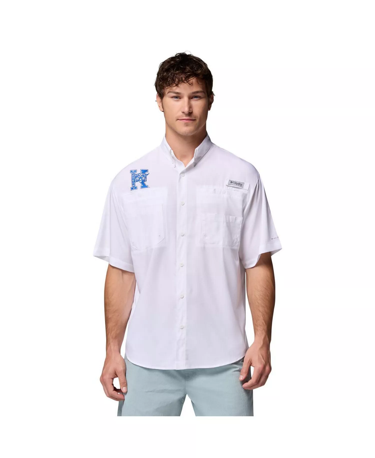 Men's White Kentucky Wildcats Tamiami Omni-Shade Button-Down Shirt - White - L