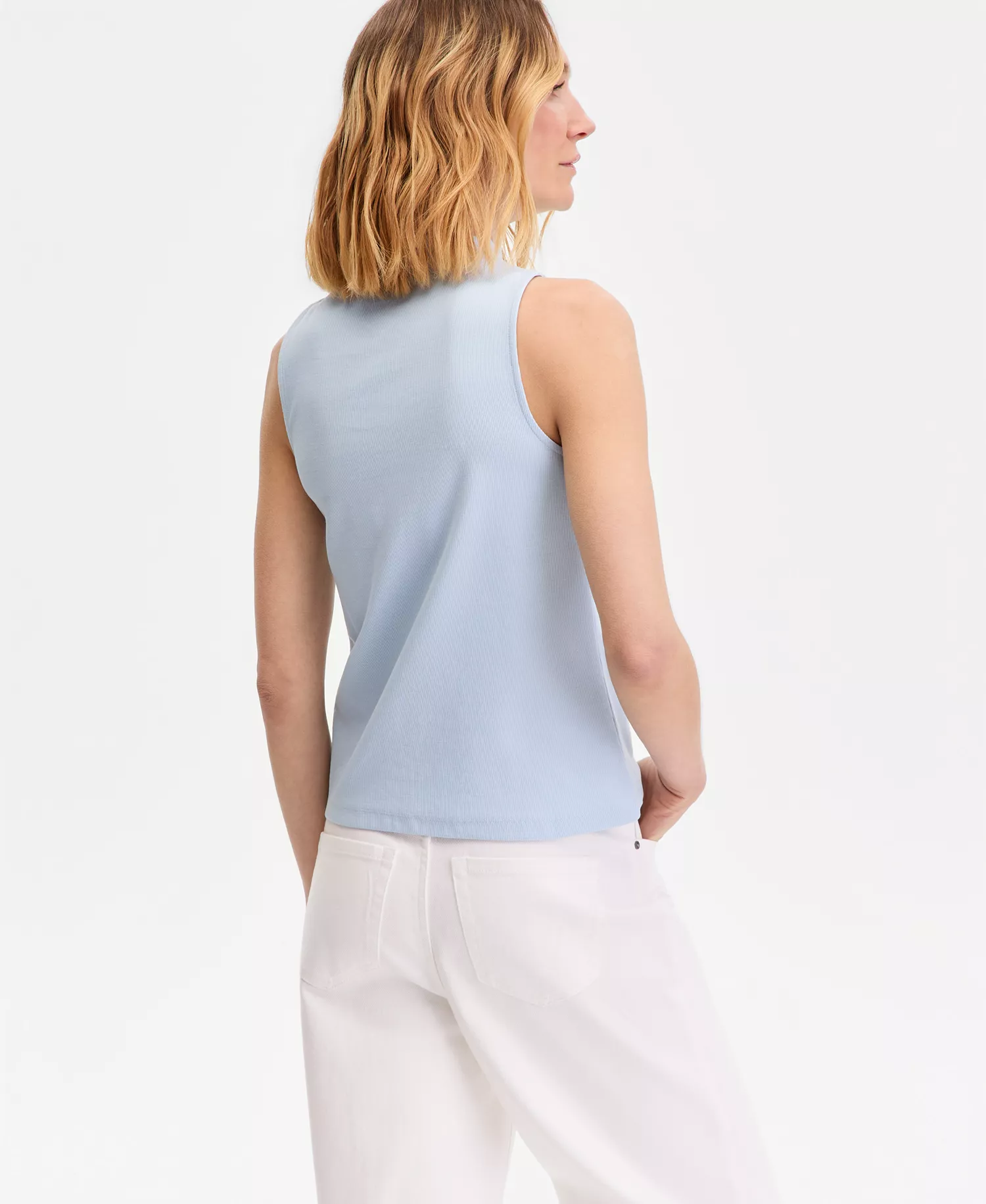 Women's High-Neck Rib-Knit Sleeveless Top, Macy's Exclusive - Bliss Blue - L
