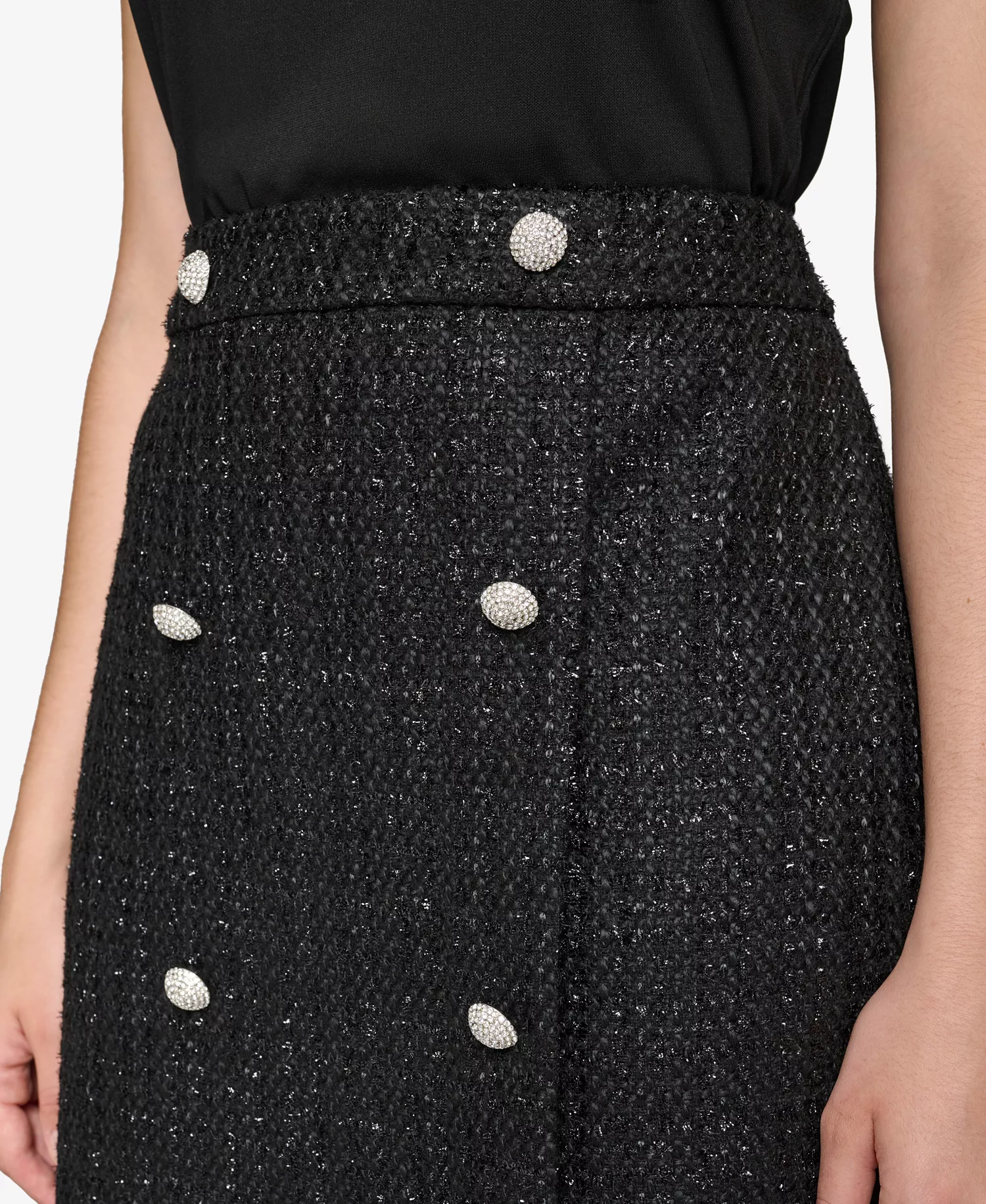 Women's Faux-Wrap Button-Trim Tweed Skirt  - Black - 10