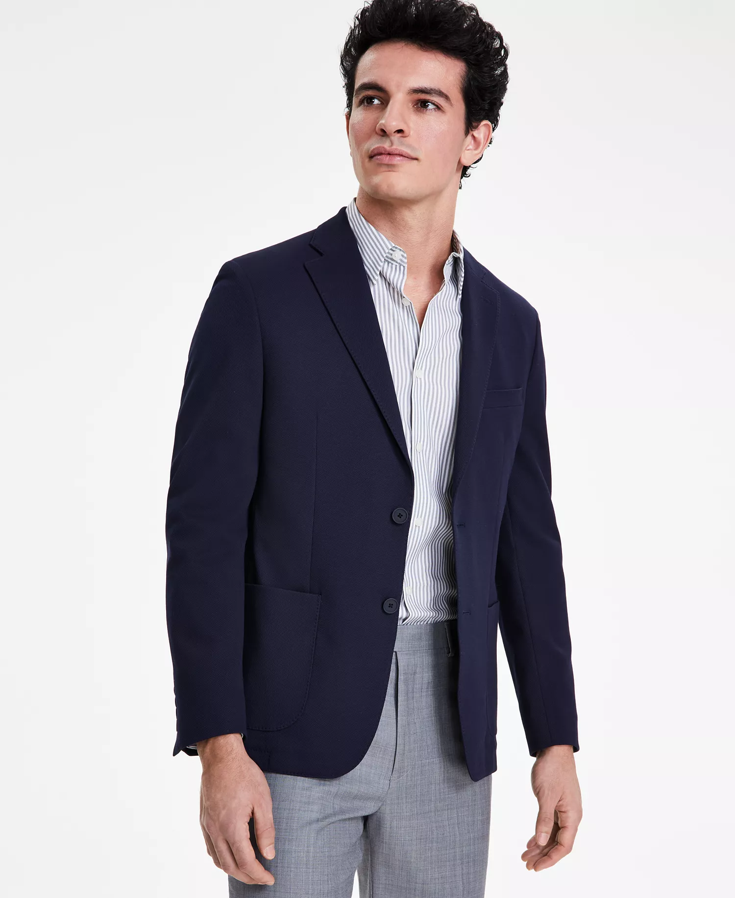 Men's Slim-Fit Knit Blazer - Navy - 34R