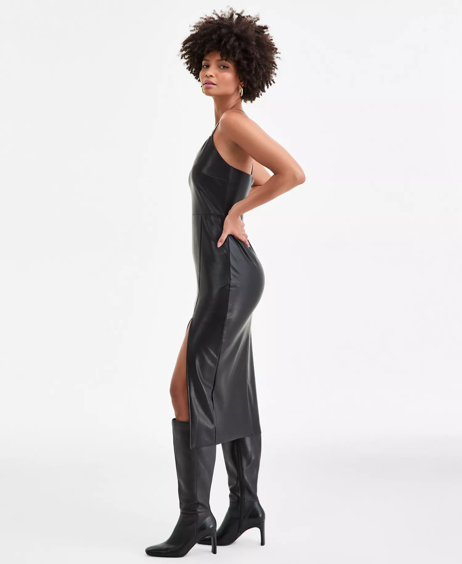 Women's Faux-Leather Midi Dress, Macy's Exclusive - Black - XS