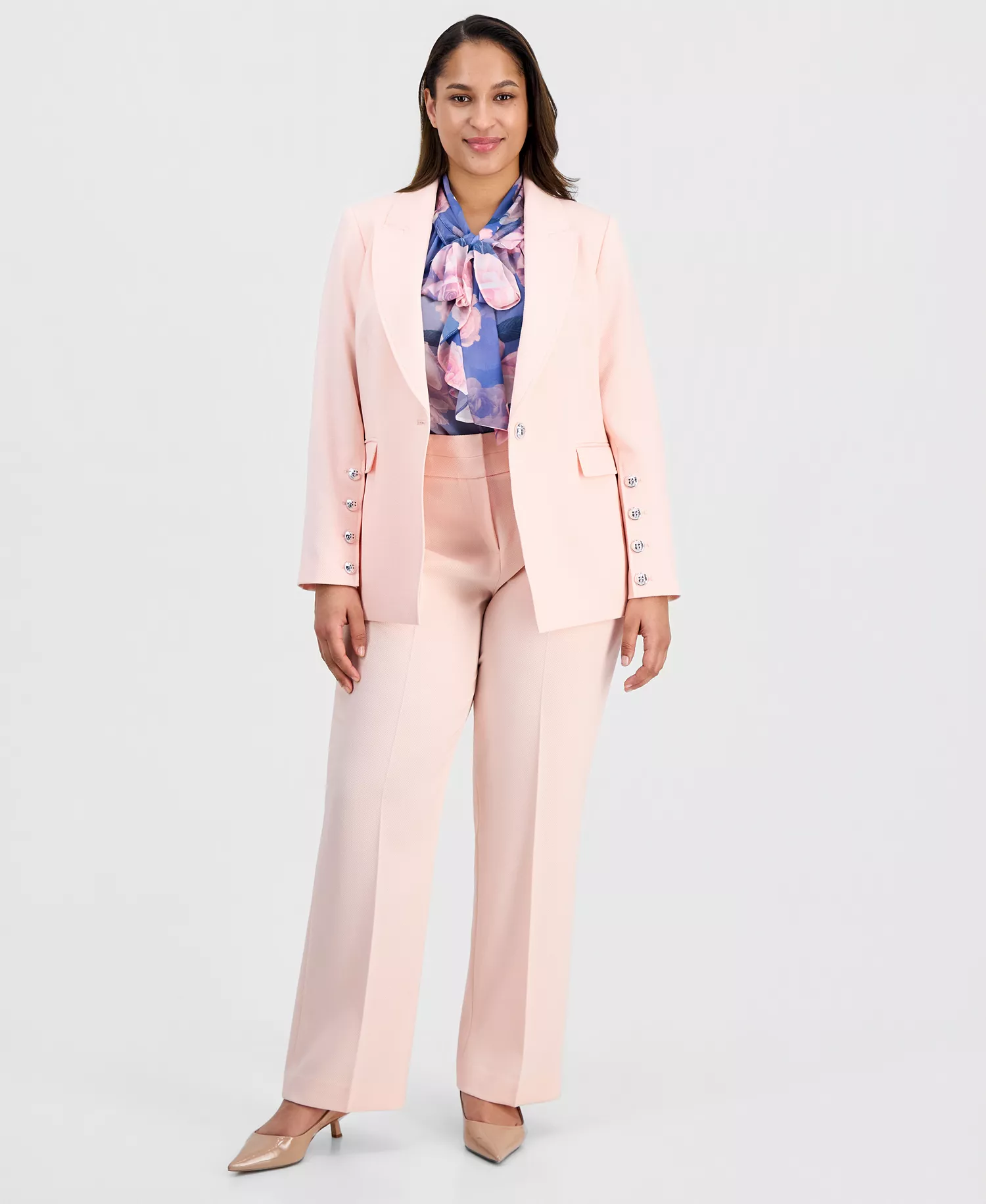 Plus Size Peak-Lapel One-Button Jacket  - Slipper Pink - 14W