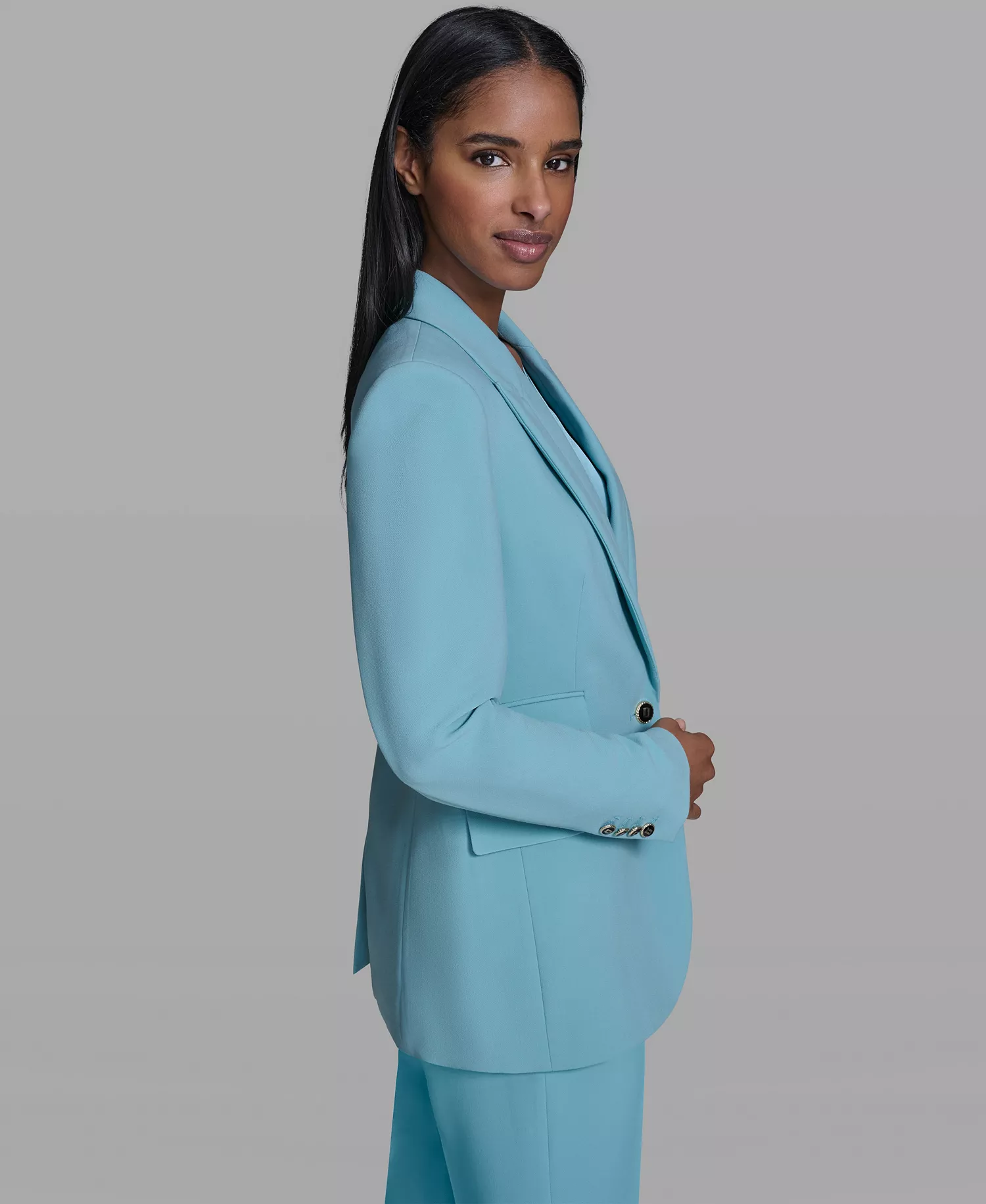 Women's Notch Lapel Collar One-Button Jacket - Aqua Mist - 0