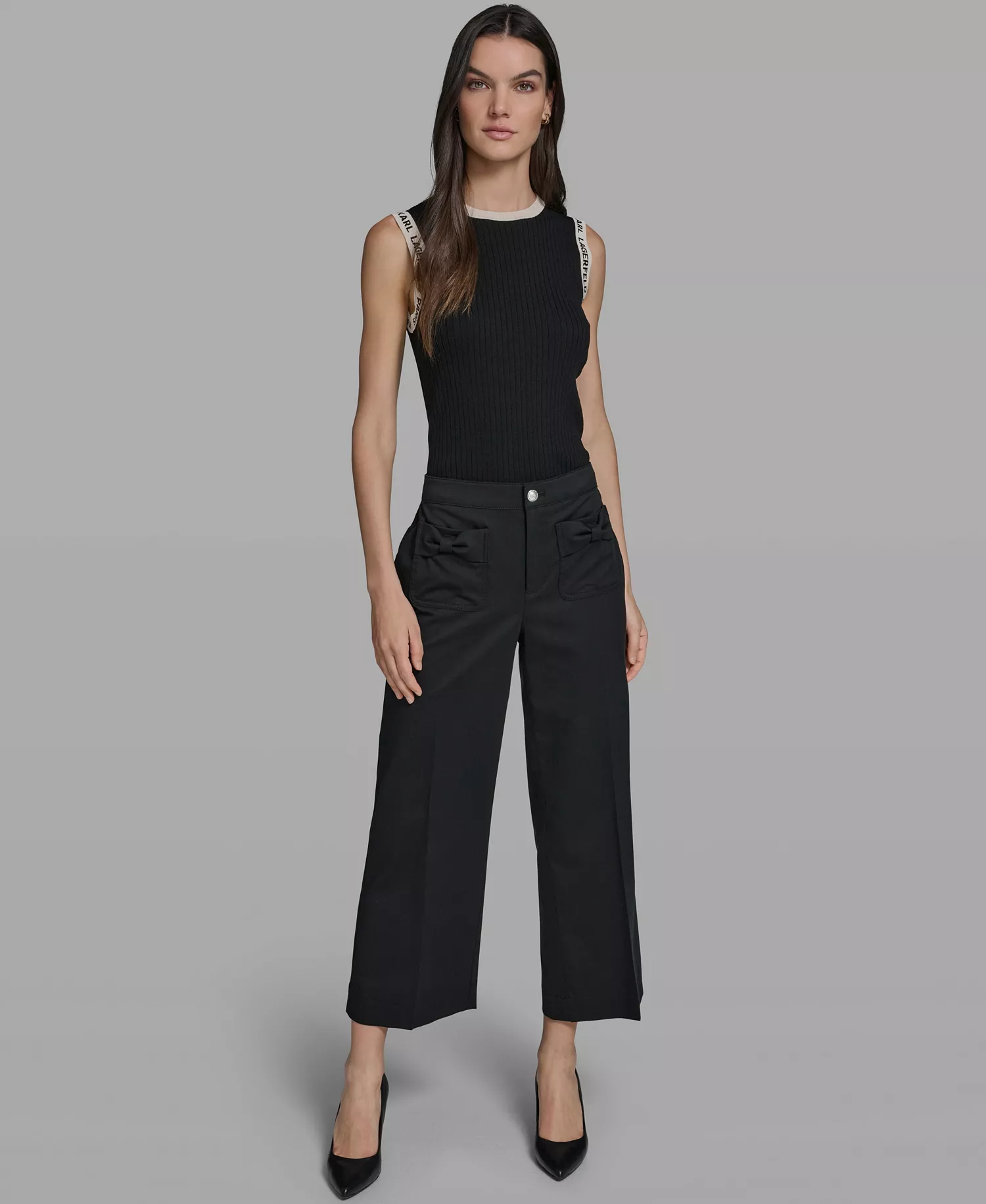 Women's Mid-Rise Straight Bow Pocket Pants - Black - 0