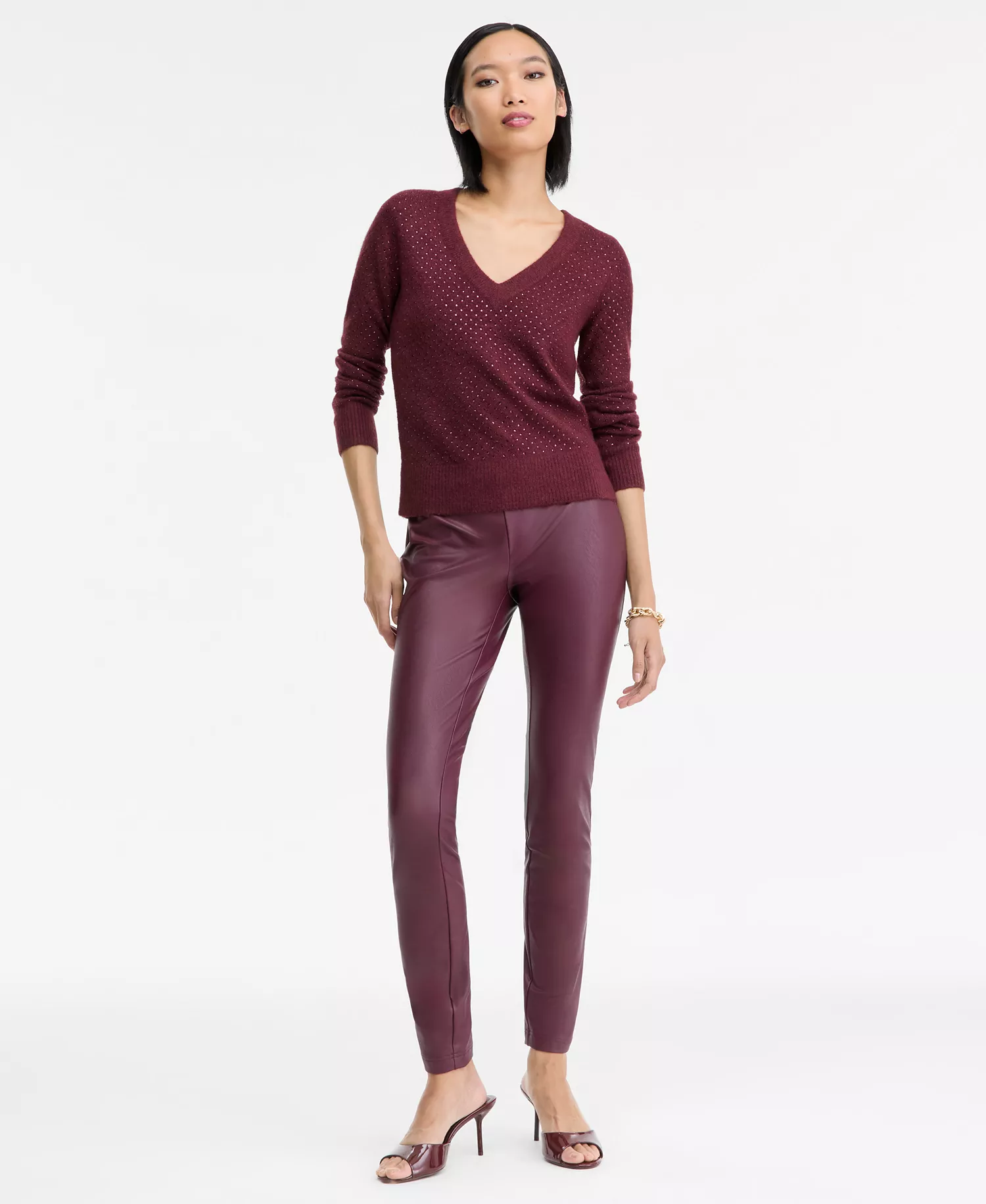 Women's Rhinestone Embellished Sweater, Macy's Exclusive - Maroon Combo - L