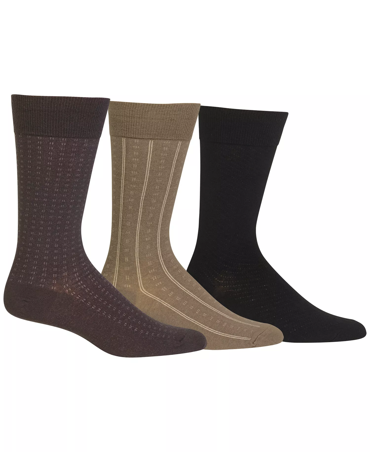 Men's 3-Pk. Assorted Patterns Dress Socks - Brown Assorted - 10-13