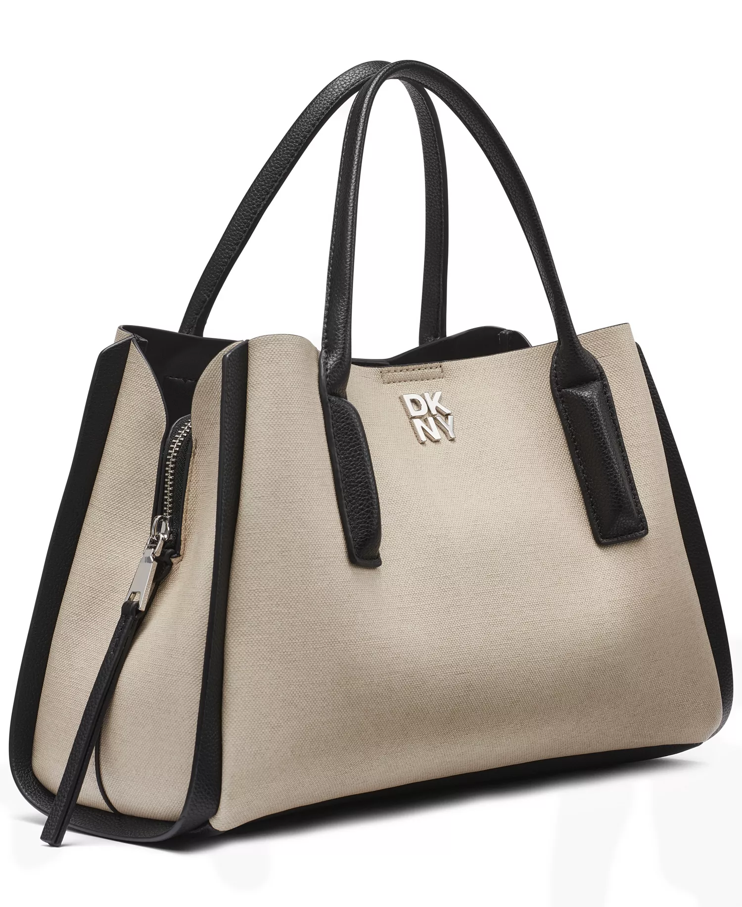 Josie Medium Snap Closure Satchel Bag - Natural/Black - No Size