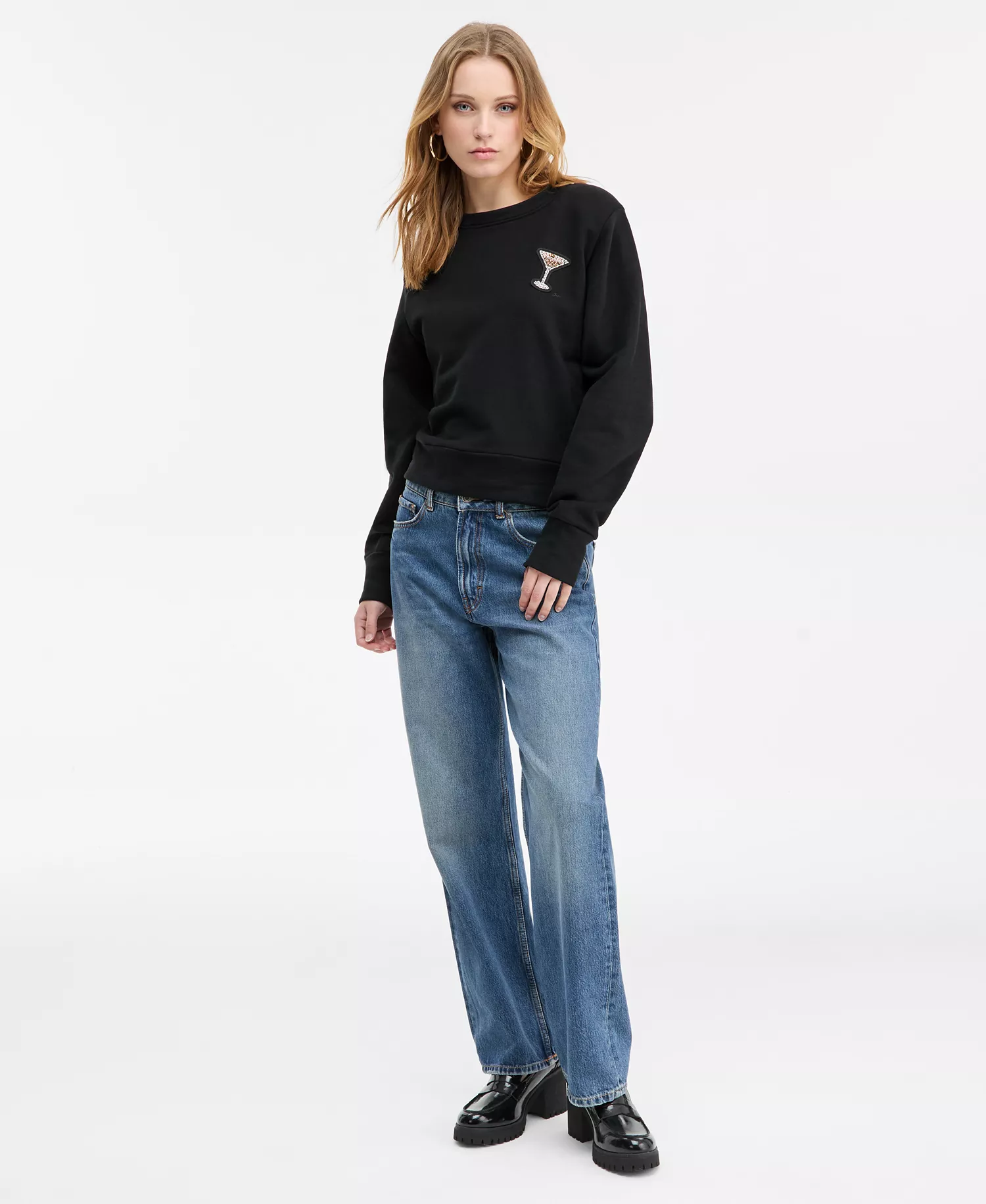 Women's Martini Appliqué Sweatshirt - Black - L