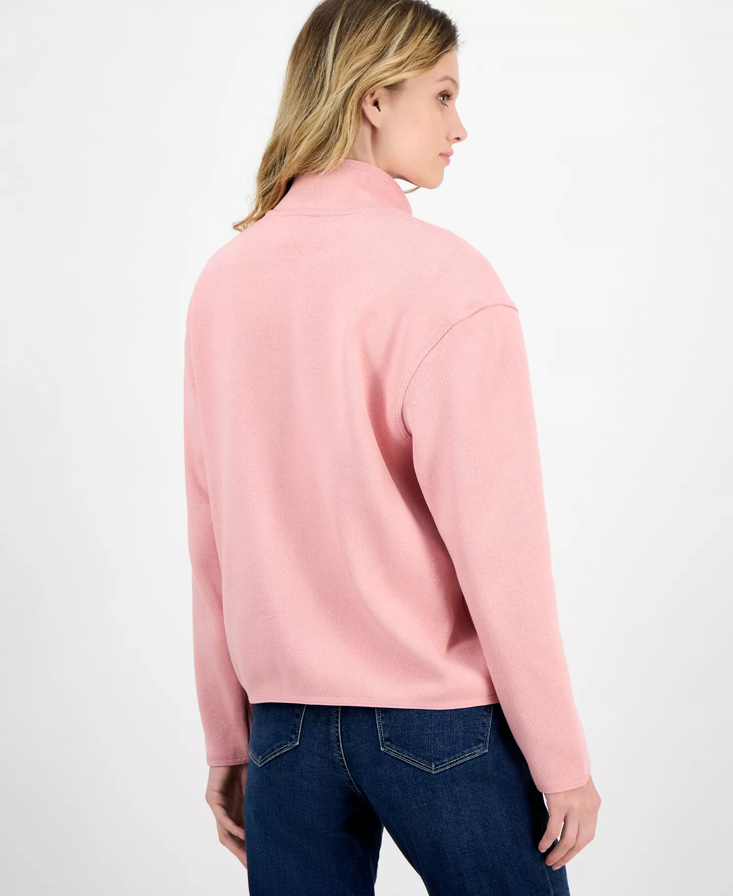 Nautica Women's Sweater Fleece Quarter-Zip Jacket - Bridal Rose - L