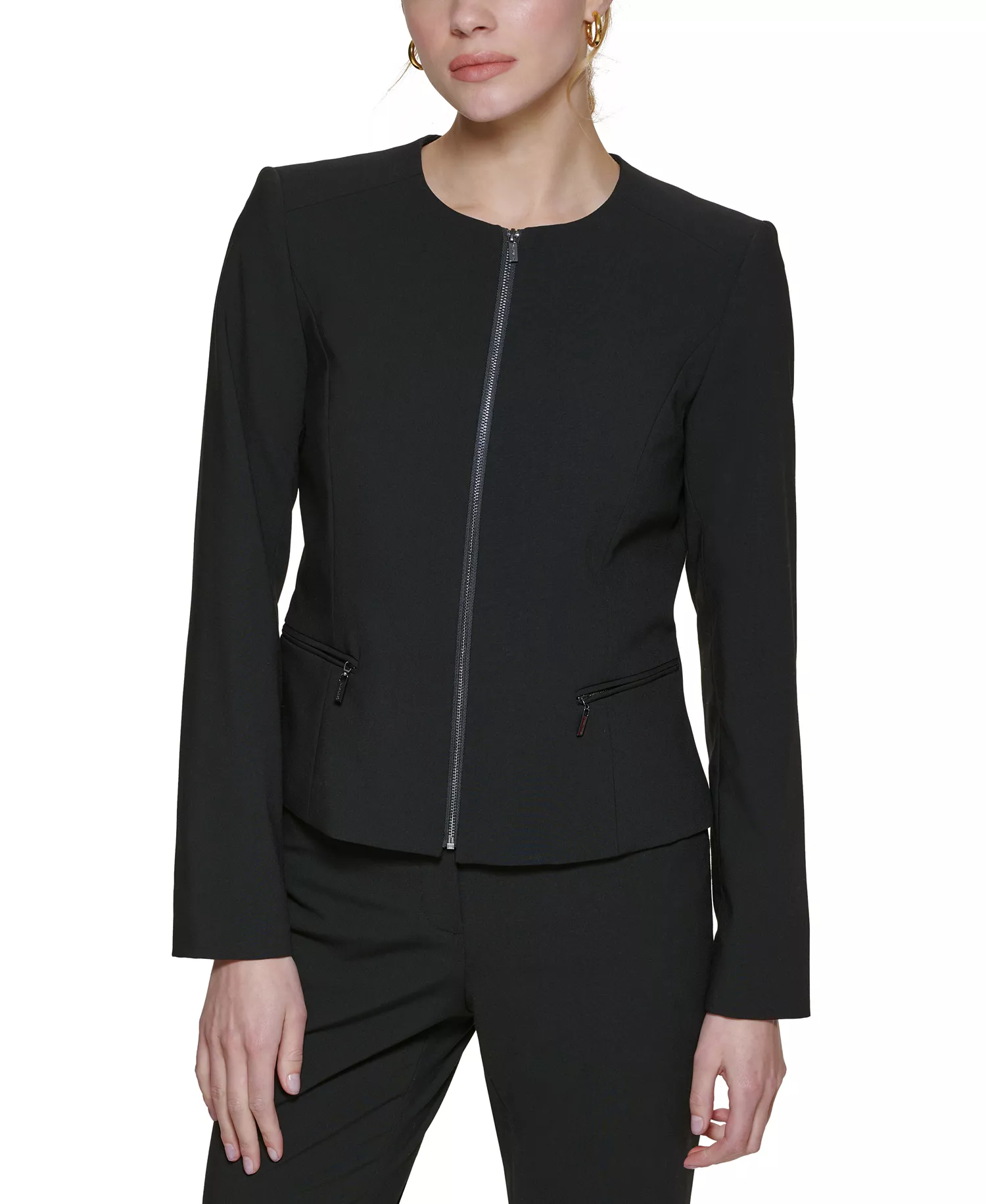 Collarless Blazer - Black - 0