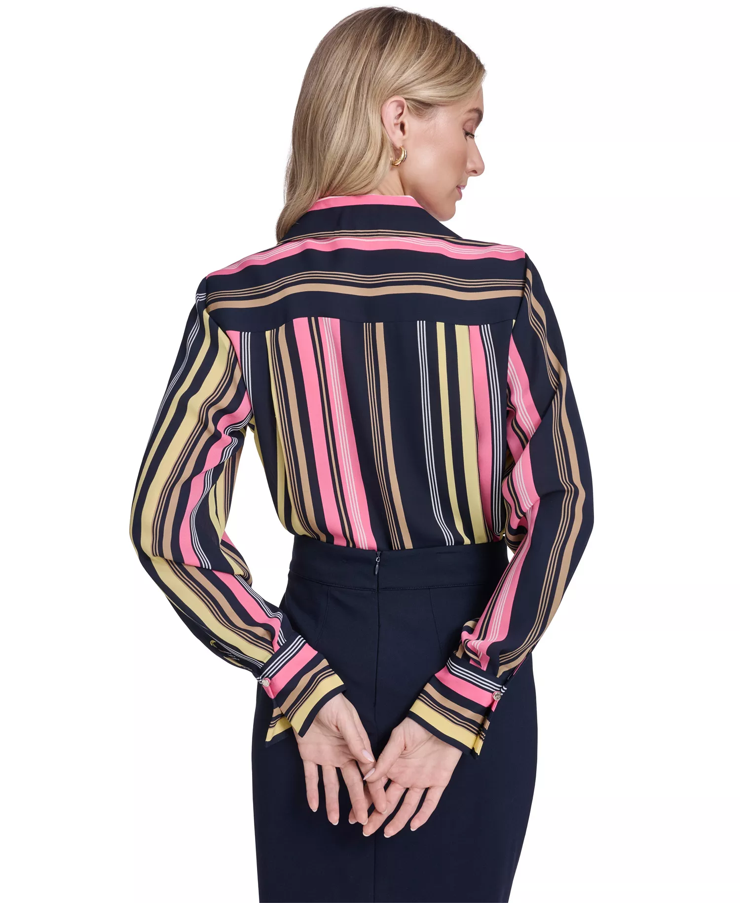 Women's Stripe Long-Sleeve Popover Top - Midnight/Pink Tulip - L