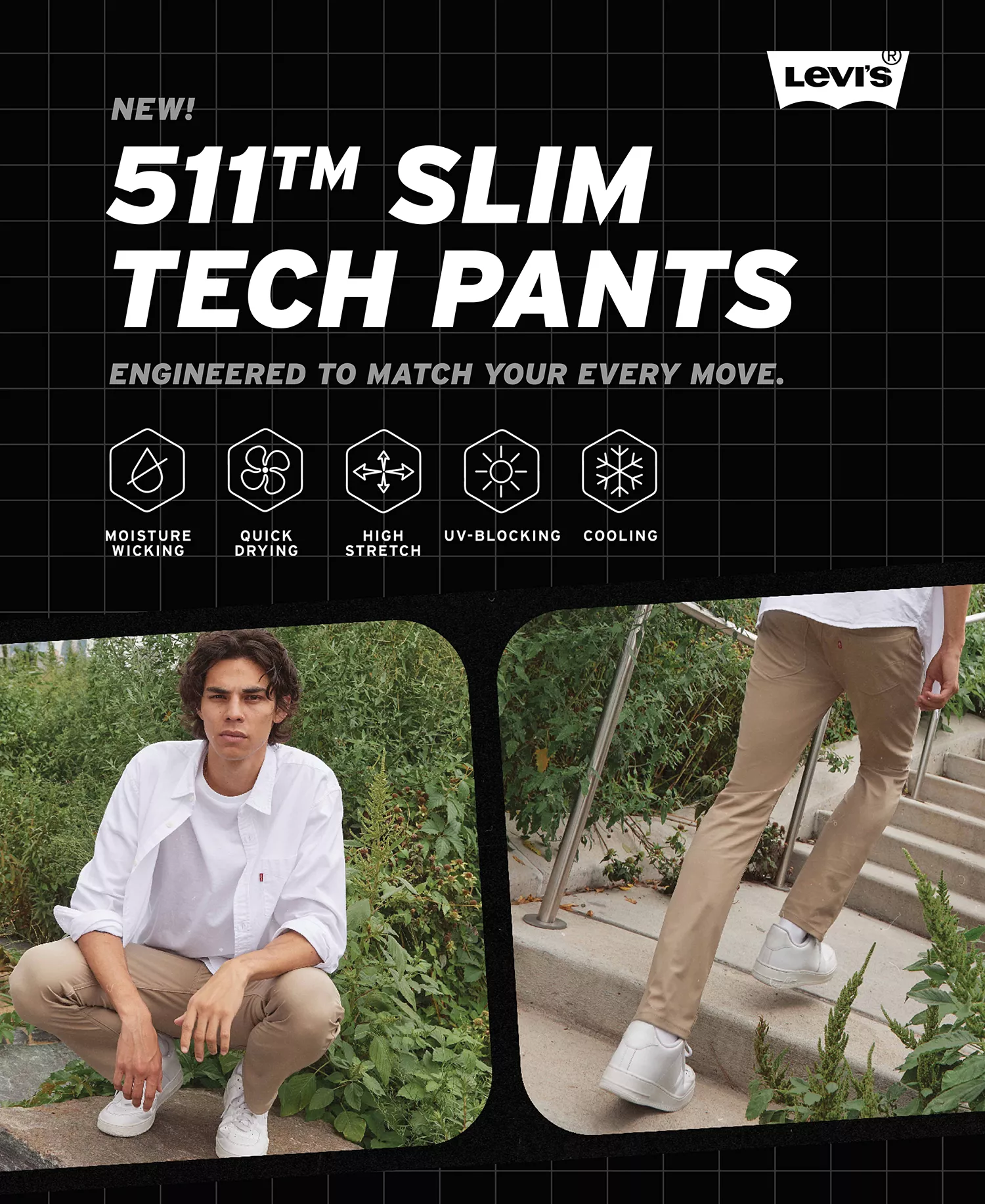 Men's 511 Slim-Fit Flex-Tech Pants - Black - 29 - 30