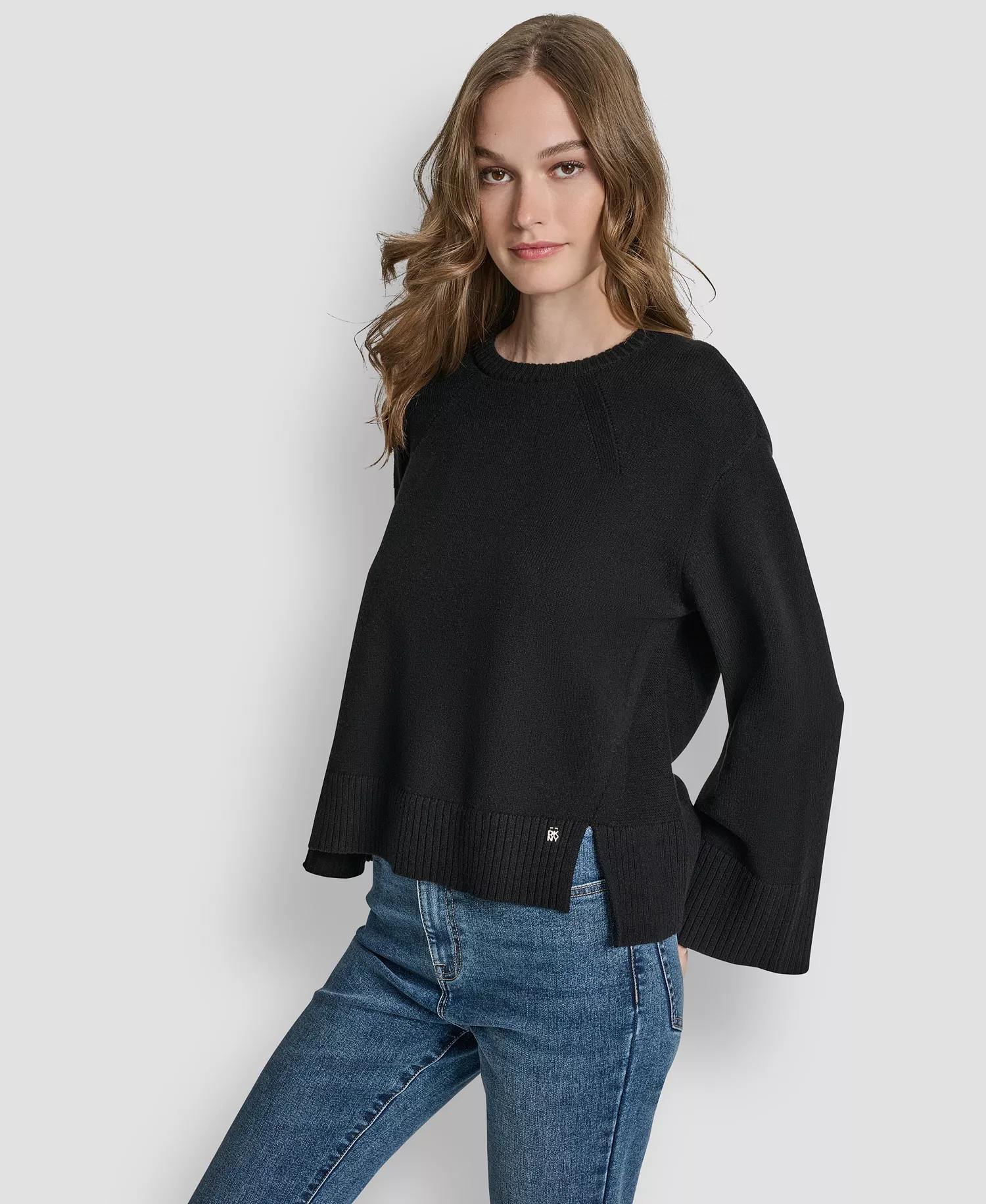 Women's High Low Hem Sweater - Black - XS
