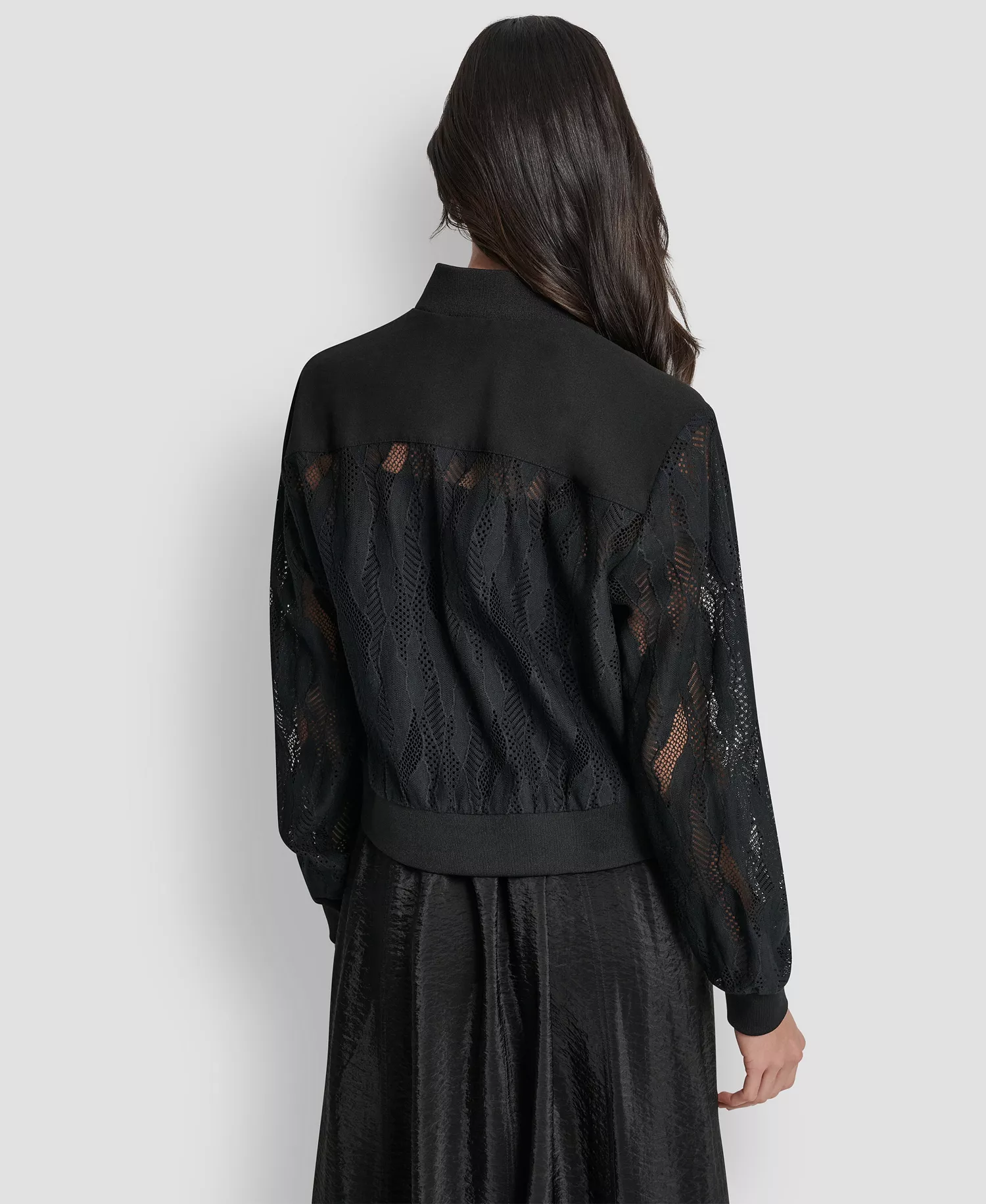 Women's Zip-Front Abstract Lace Zipper Front Jacket - Black - L