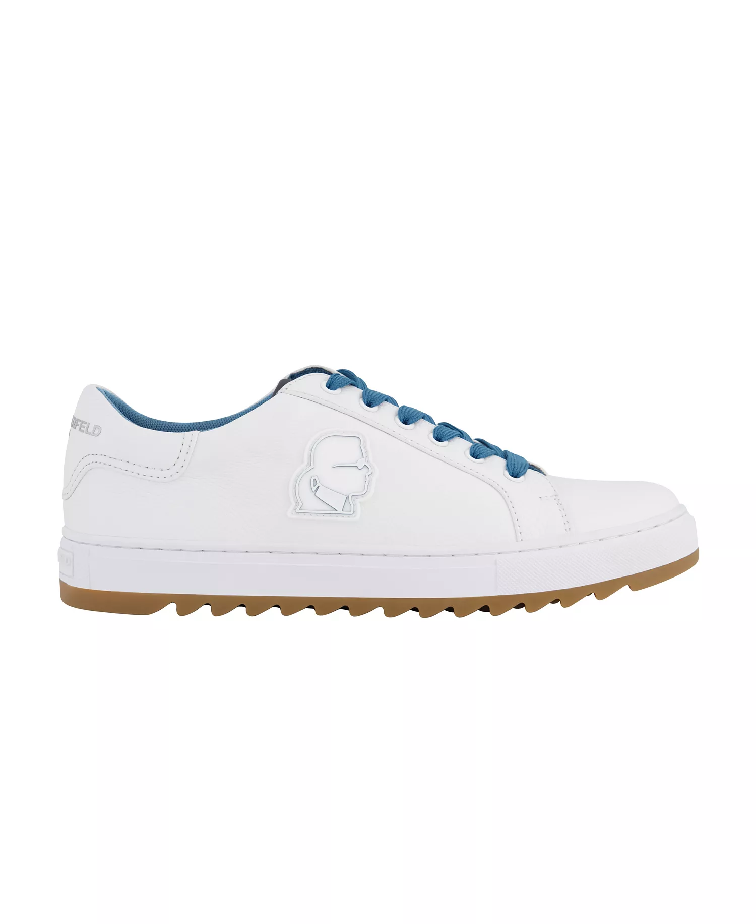 Men's Tumbled Leather Karl Head Patch Sneakers - White, Blue - 10