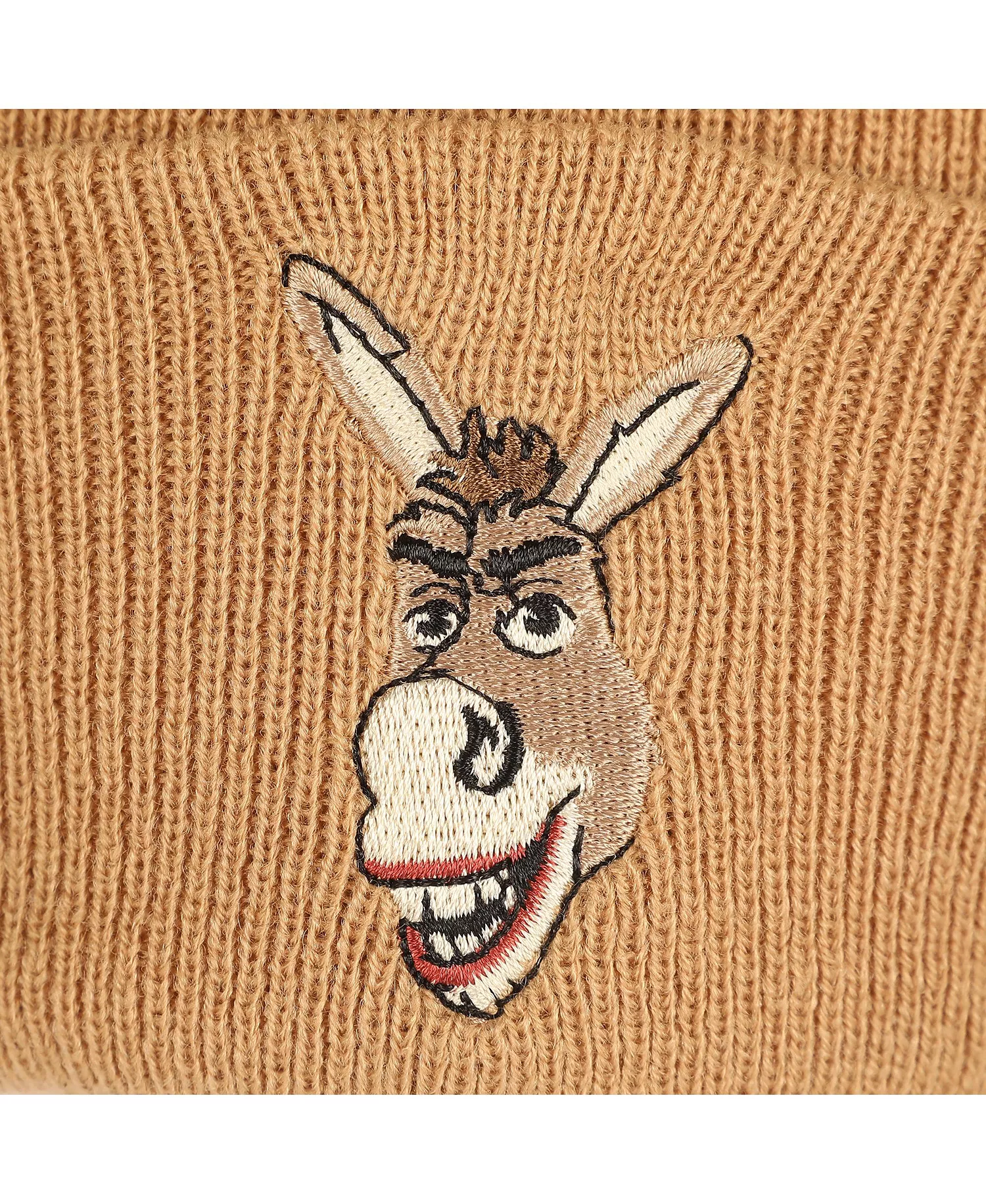 Men's Donkey Embroidery Acrylic Knit Standard Cuff Beanie - Shrek donkey brown - ONE SIZE