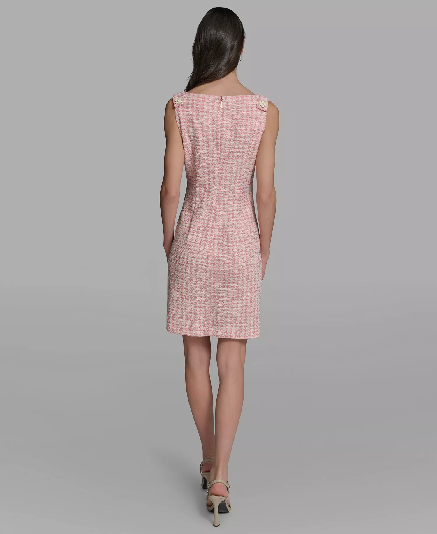 Women's Boat Neck Tweed Pocket Shift Dress - Camelia/Soft White - 0