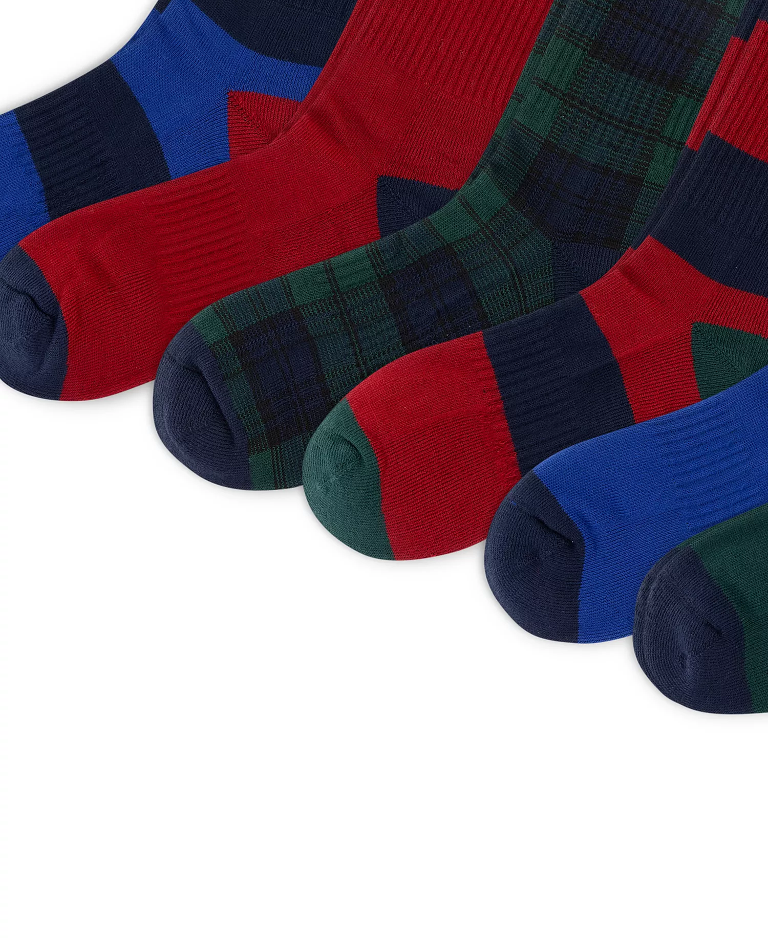 Men's Blackwatch Tartan & P-Wing Crew Socks, 6-Pack - Blue/navy/Red/Green - 10-13