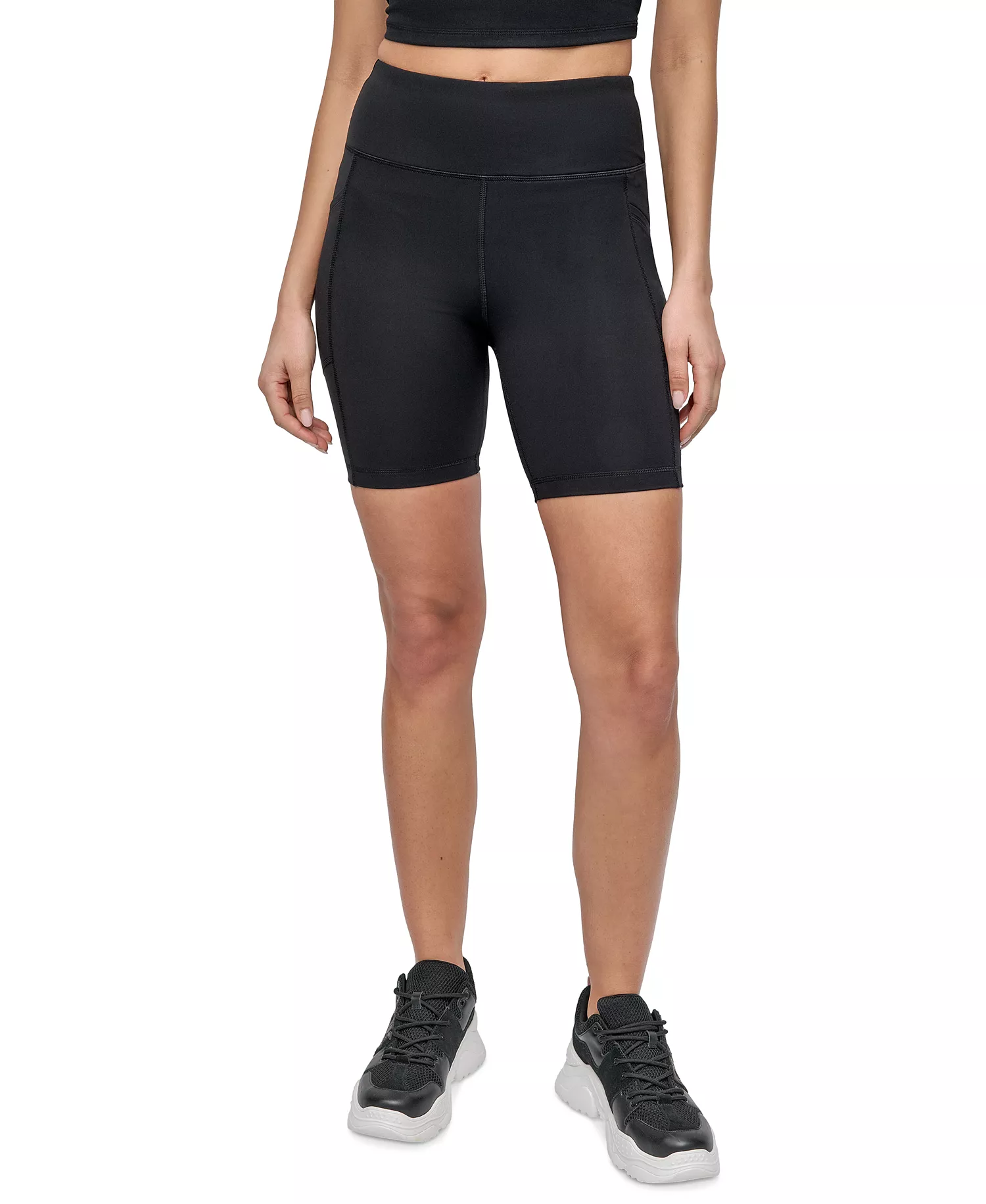 Women's Rhinestone-Logo Pocket Bike Shorts - Black/silver - XS