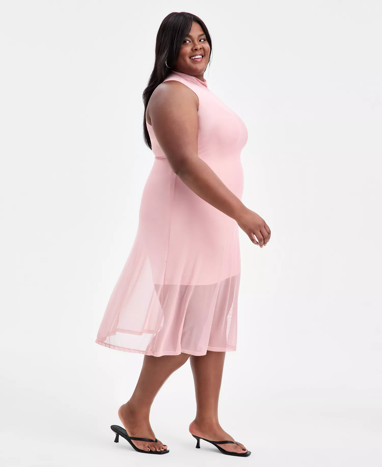 Trendy Plus Size Mesh Mock-Neck Fit & Flare Dress, Macy's Exclusive - Rose Dusty - 1X