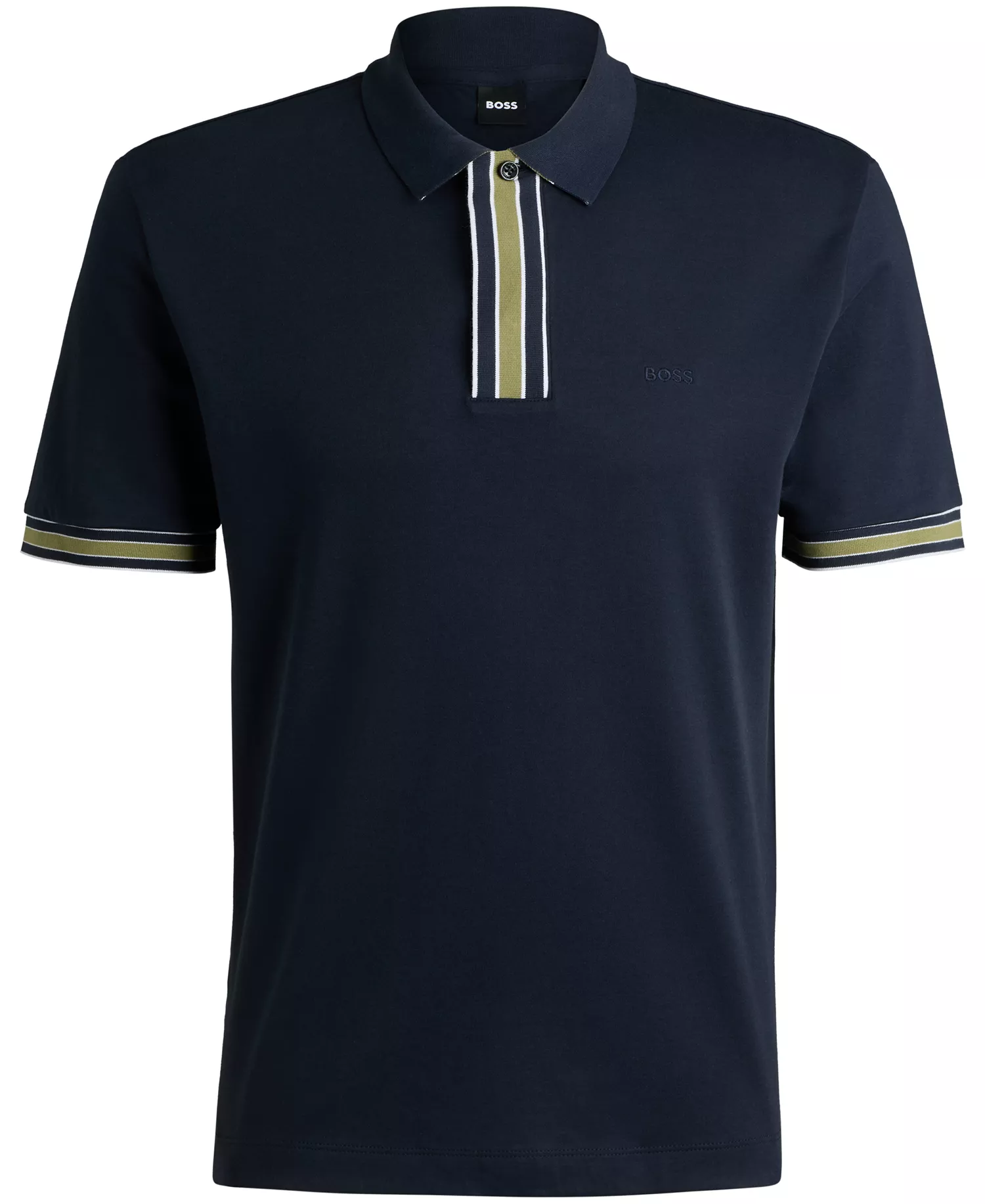 Men's Interlock-Cotton Contrast Tipping Polo - Dark Blue - S