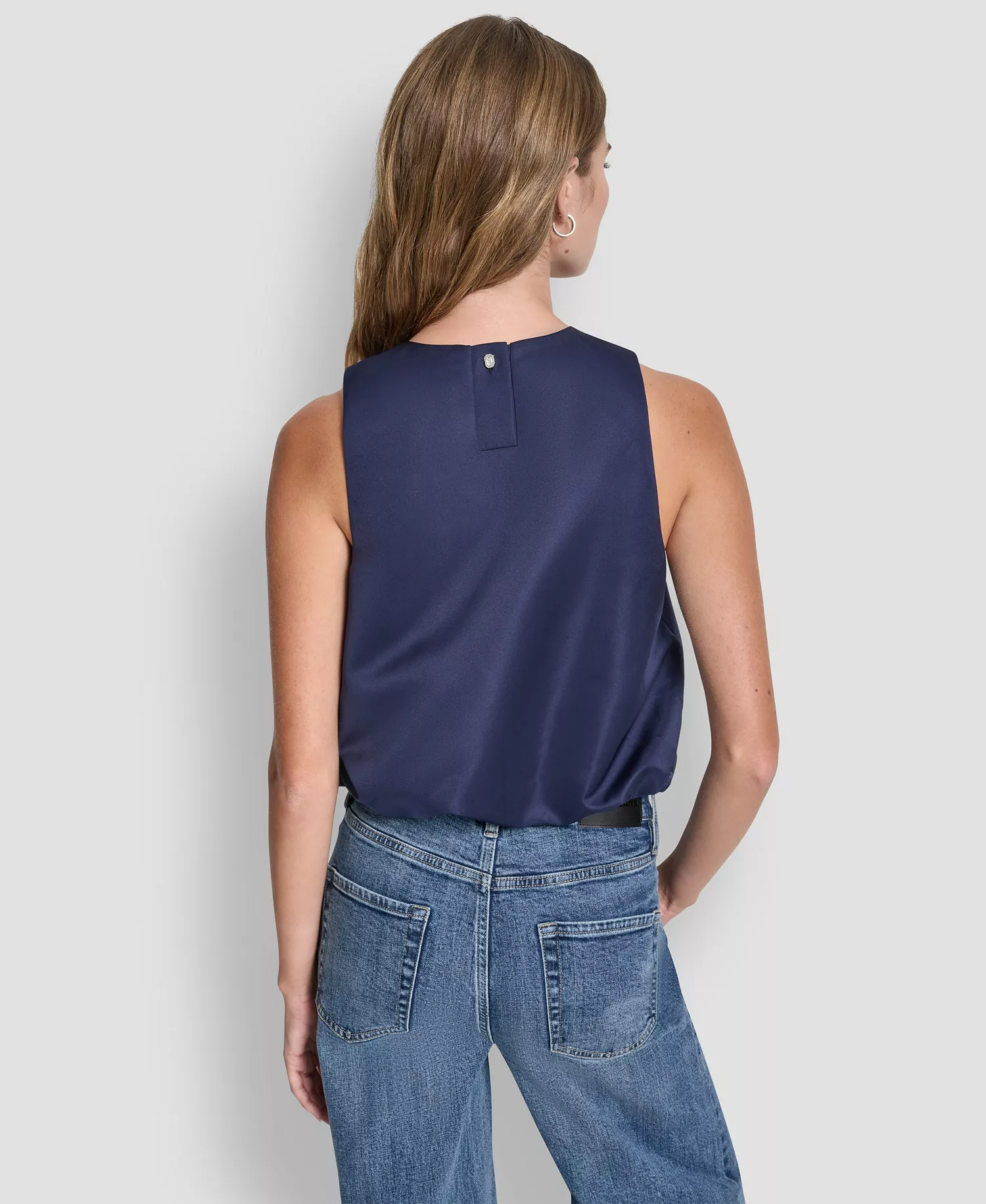 Women's Sleeveless Rhinestone Button Bubble Top - Peacoat - L