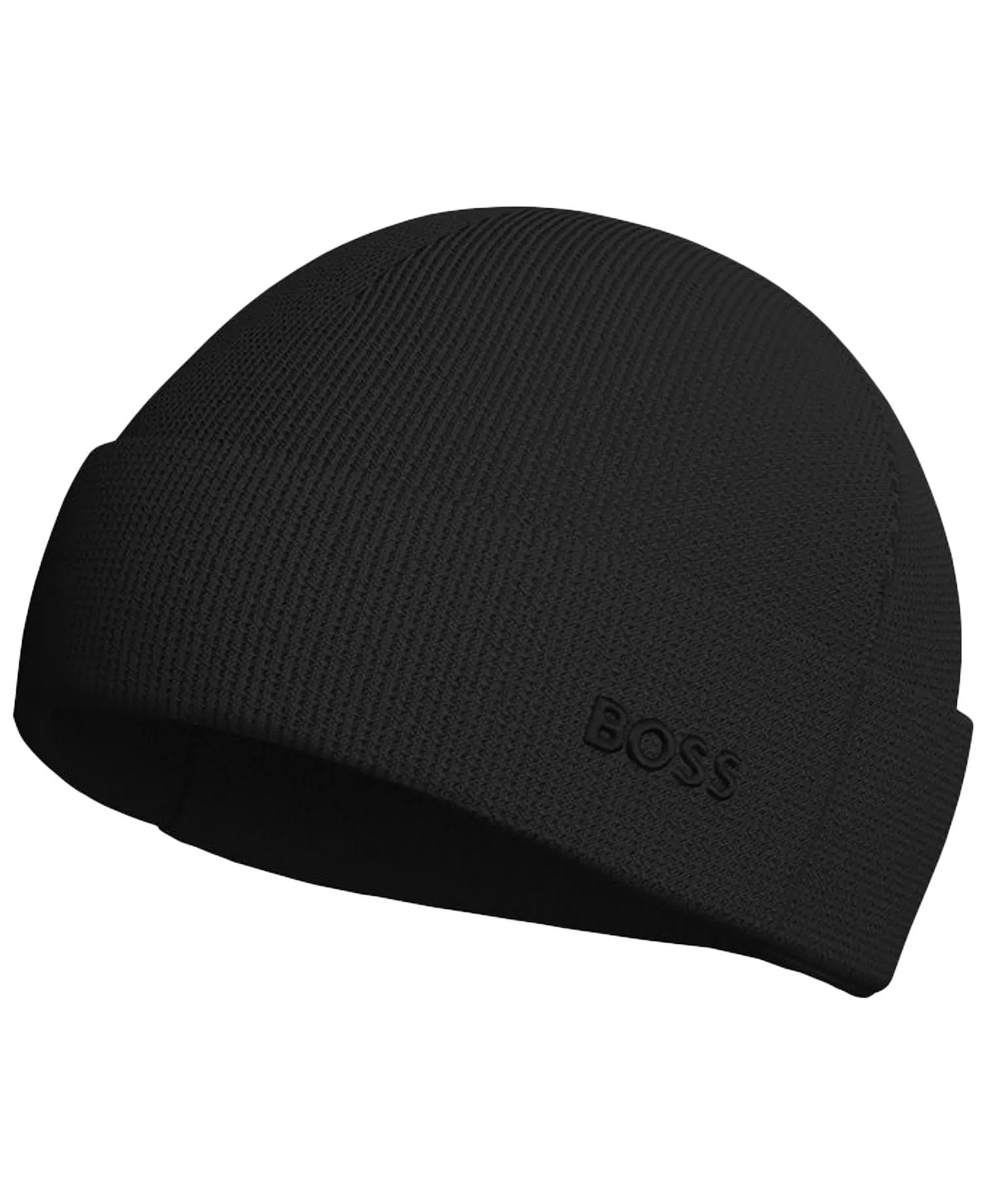 Men's Waffle Logo Detail Beanie - Black - ONE SIZE