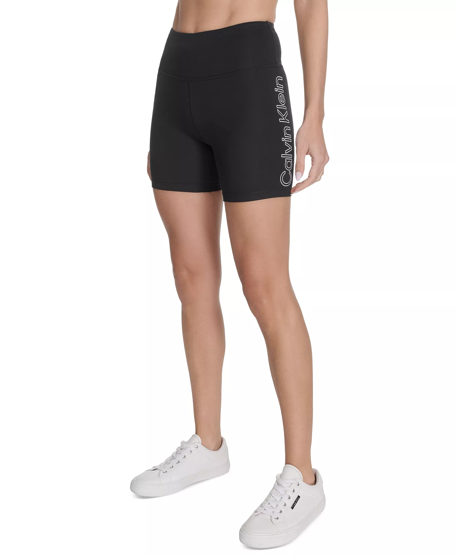 Women's Outline Logo High-Rise Bike Shorts - Black / White - XS