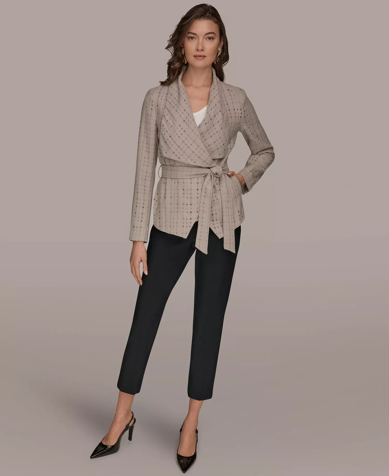 Women's Shawl Collar Wrap Jacket with Belt - Vapor - L