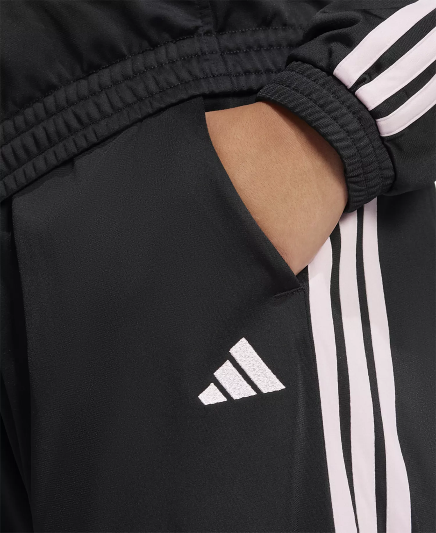 Plus Size Tricot 3-Stripes Track Pants - Black/Clear Pink - 1X