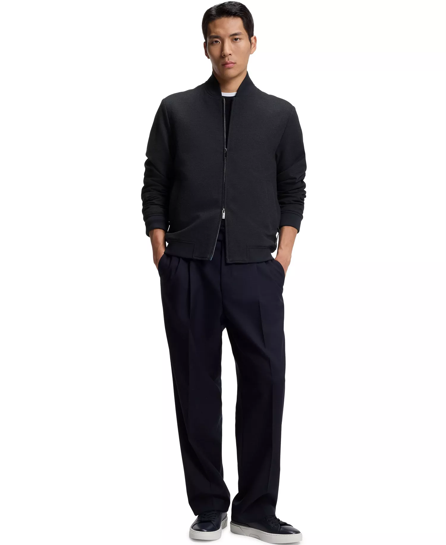 Men's Fabric Slim-Fit Jacket - Dark Blue - 36R