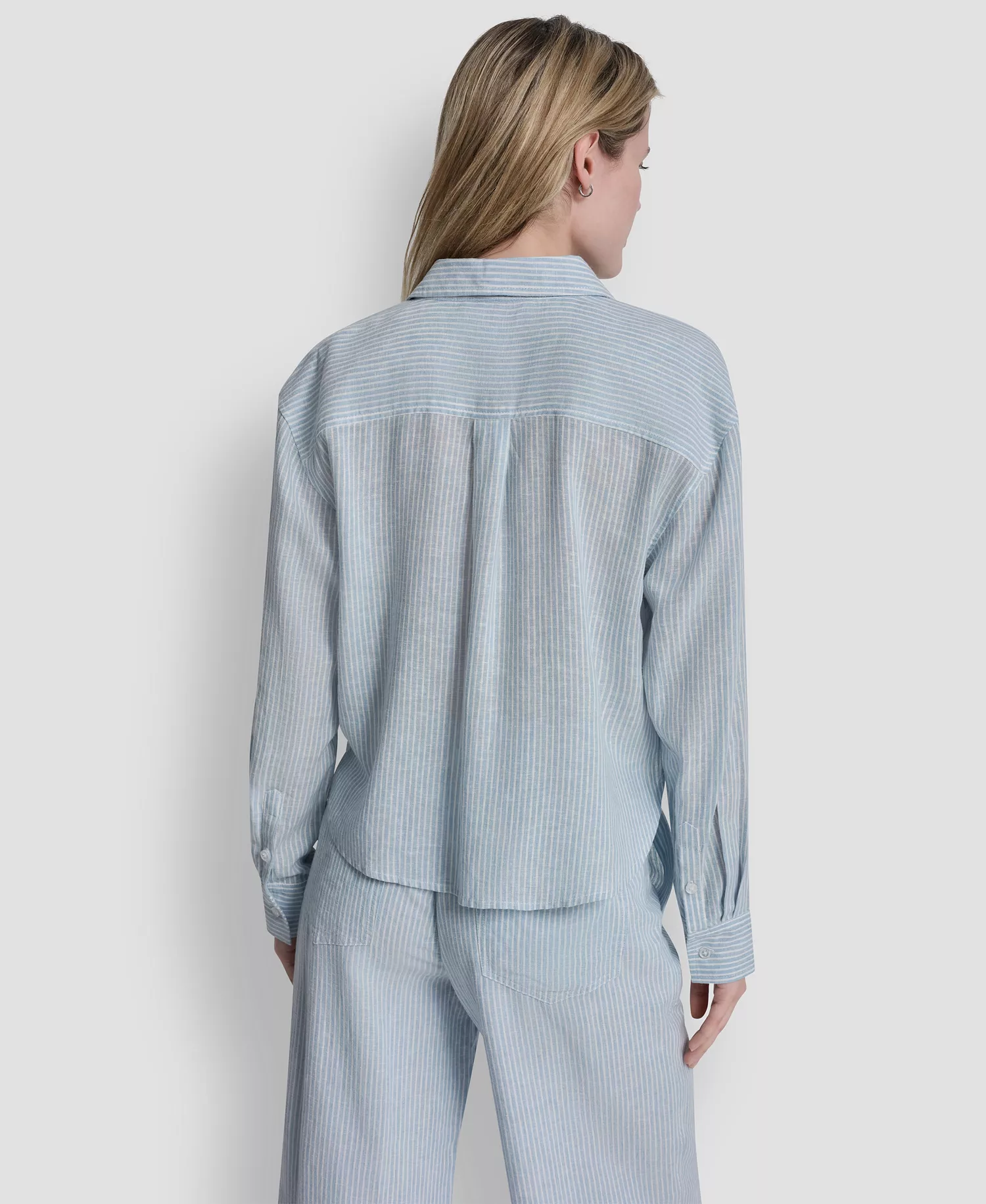 Women's Linen-Blend Cropped Long-Sleeve Shirt - Lex Chambray - L