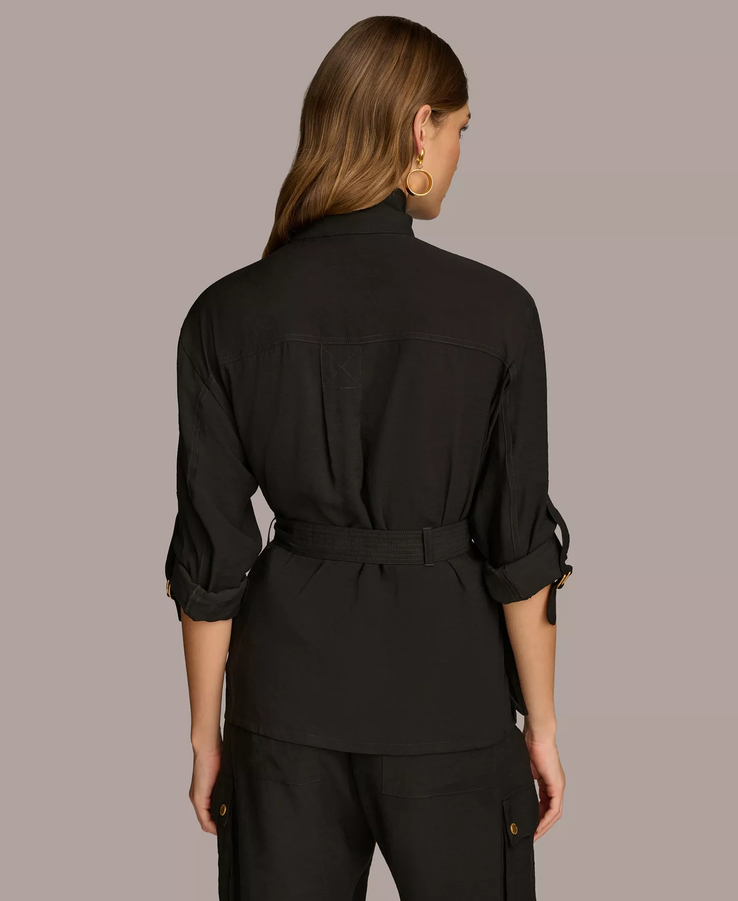 Women's Belted Utility Jacket - Black - L